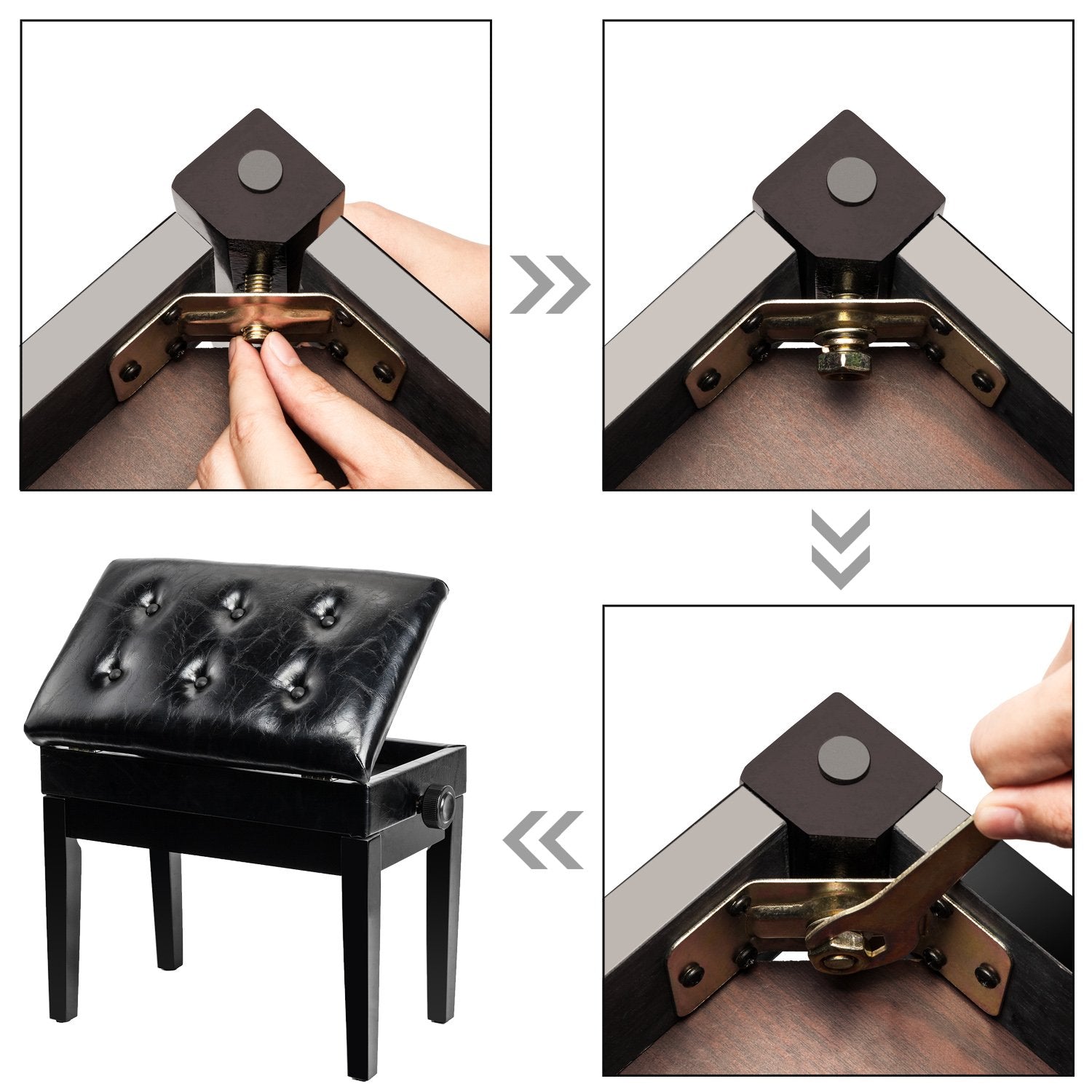 Bonnlo Adjustable Black Piano Bench With Storage Faux Leather Wooden Piano Stool With Padded Cushion