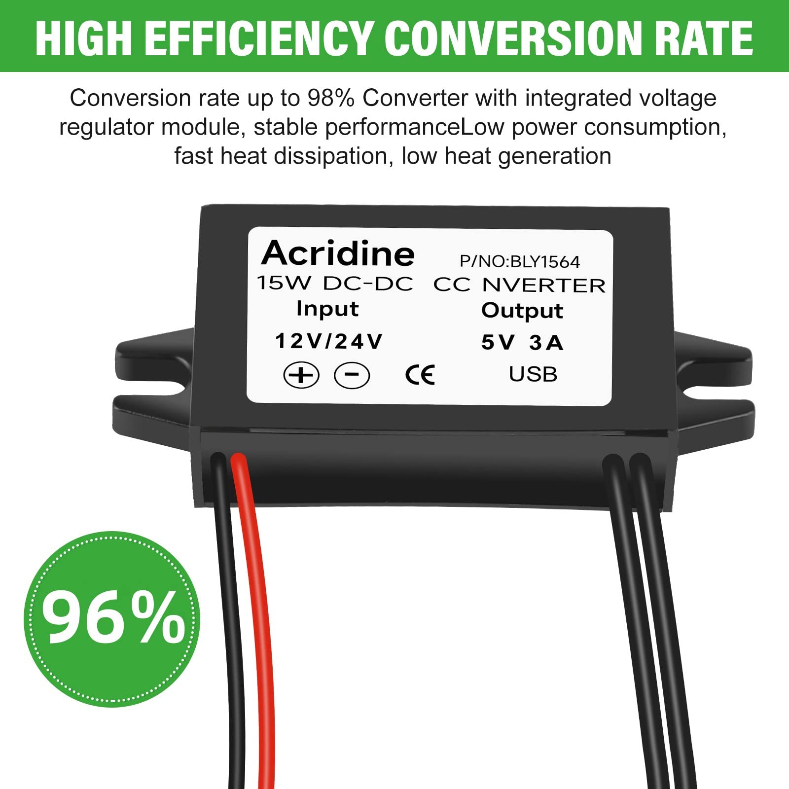 Acridine 12V 24V Dc To 5V 3A Usb Female Dc Converter Adapter Buck Module