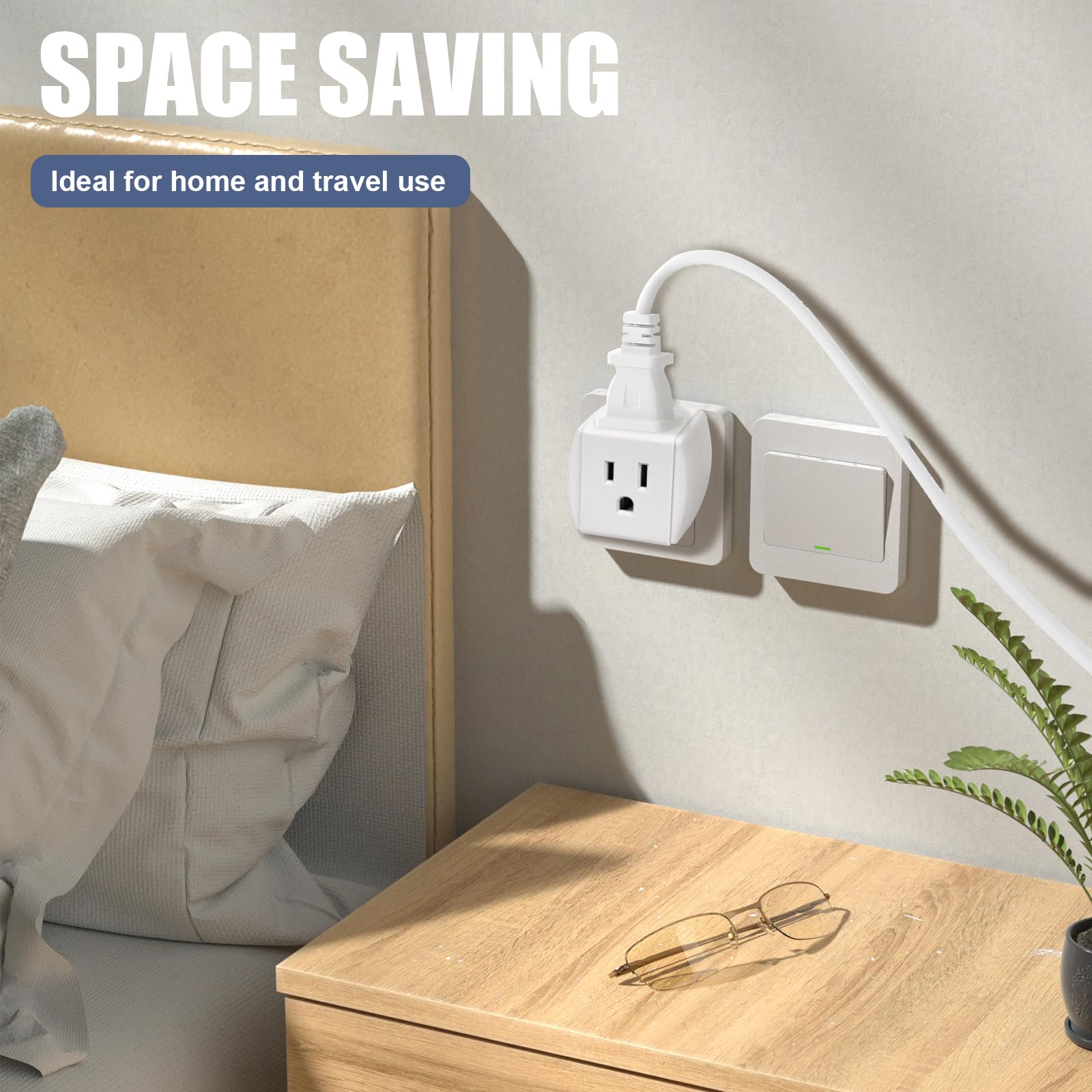 Extrastar 3 Outlet Wall Adapter Cube Tap, 3 Prong Multiple Plug Outlet, 90 Degree Power Adapter, Outlet Extender, 3 Way Plug Ada