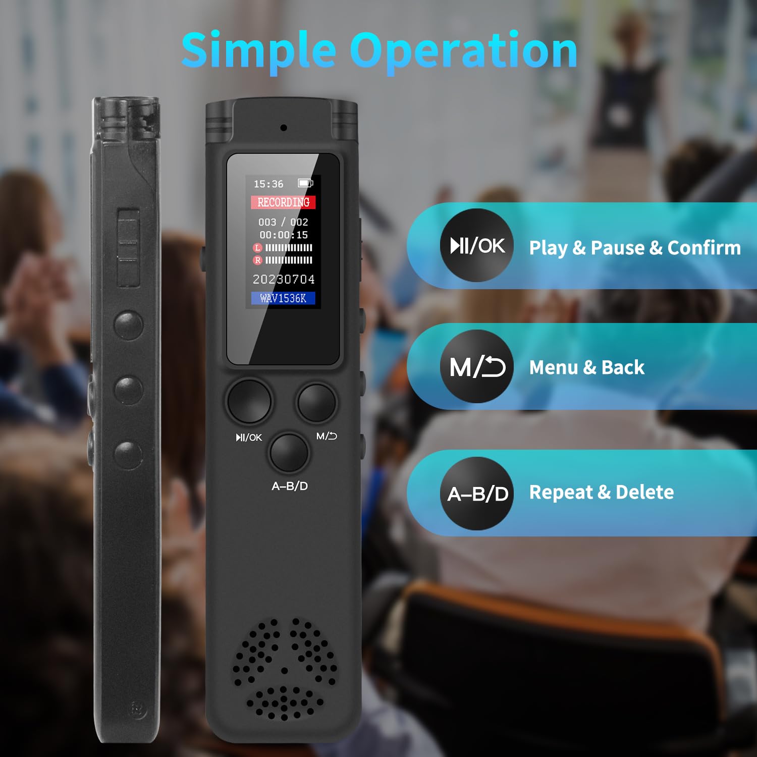 64Gb Digital Voice Recorder Voice Activated Recorder For Lectures Meetings, Audio Recorder With Playback, Password, Variable Spe