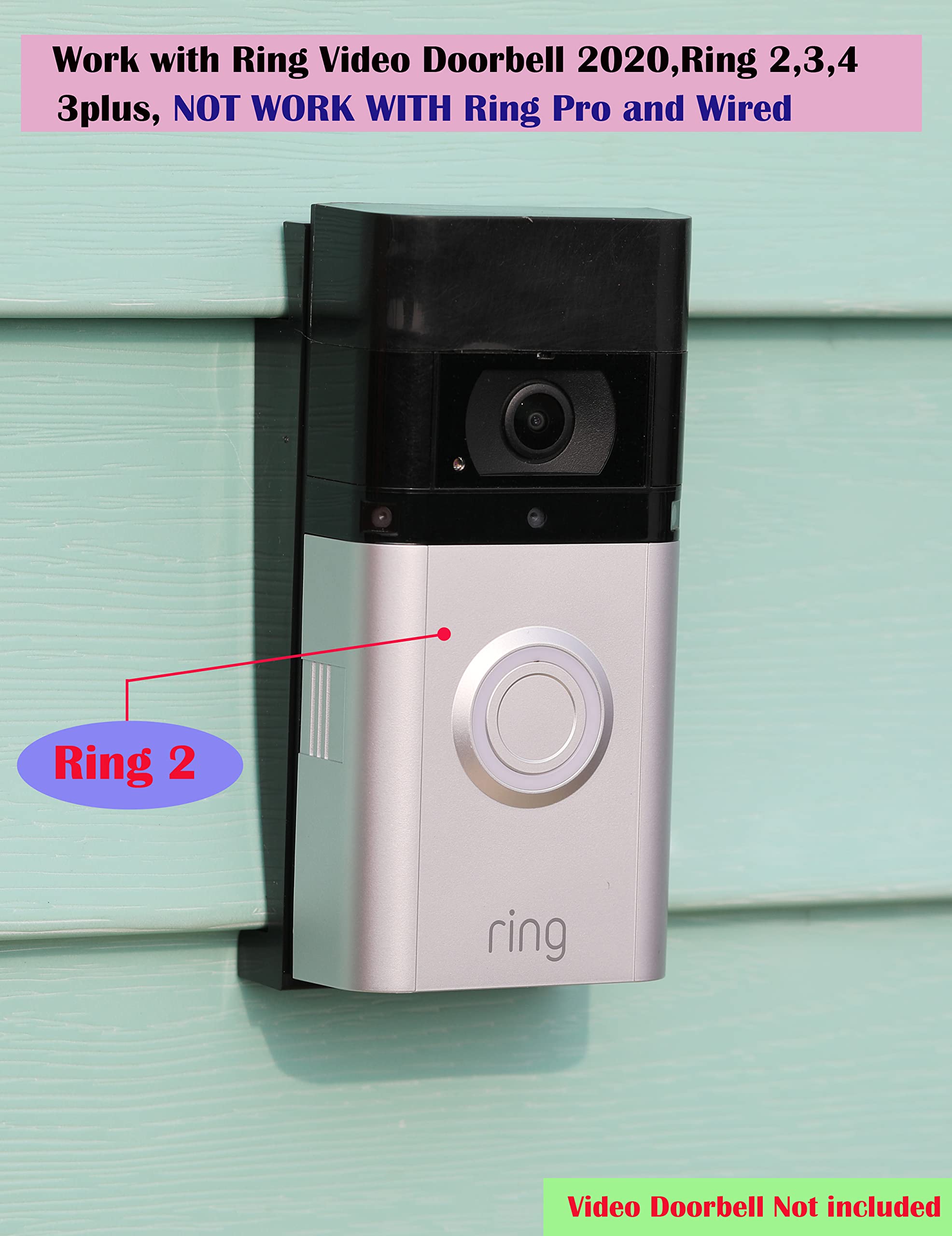 Vinyl Siding Mount Compatible With Ring Video Doorbell 2020, Video Doorbell 2, 3, 4, 3Plus (4'' Standard Vinyl Only, Not For Rin
