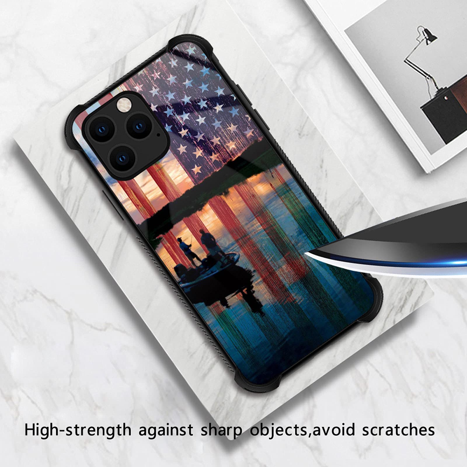 CARLOCA iPhone 13 Pro Max Shockproof Anti-Scratch Case TPU Polycarbonate Fishing Red USA Flag Graphic Design