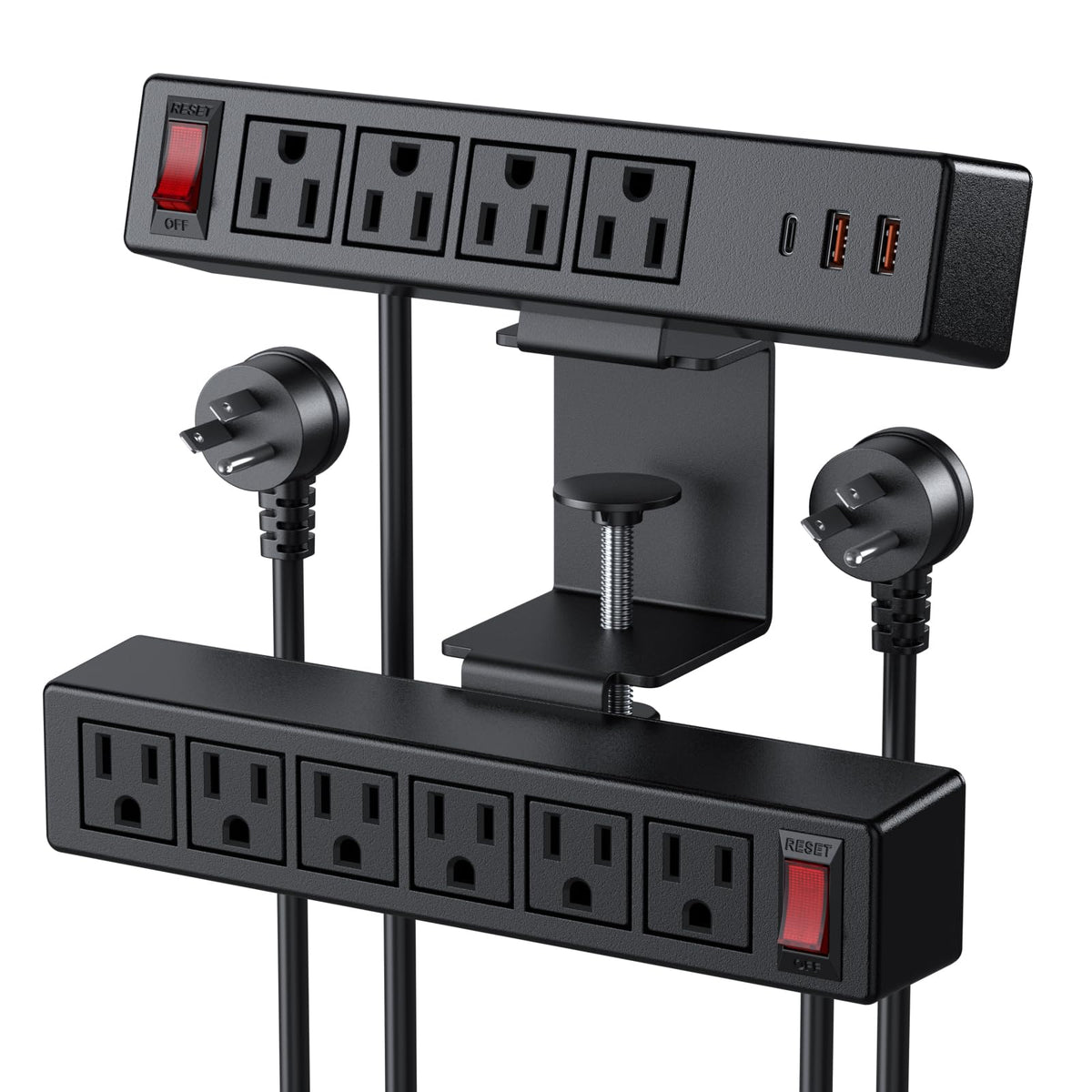 Vilong Desk Clamp Power Strip With Pd20W Usb-C, 2 In 1 Dual Layer Under Desk Power Strip, Removable Clamp Power Socket With 10Ac
