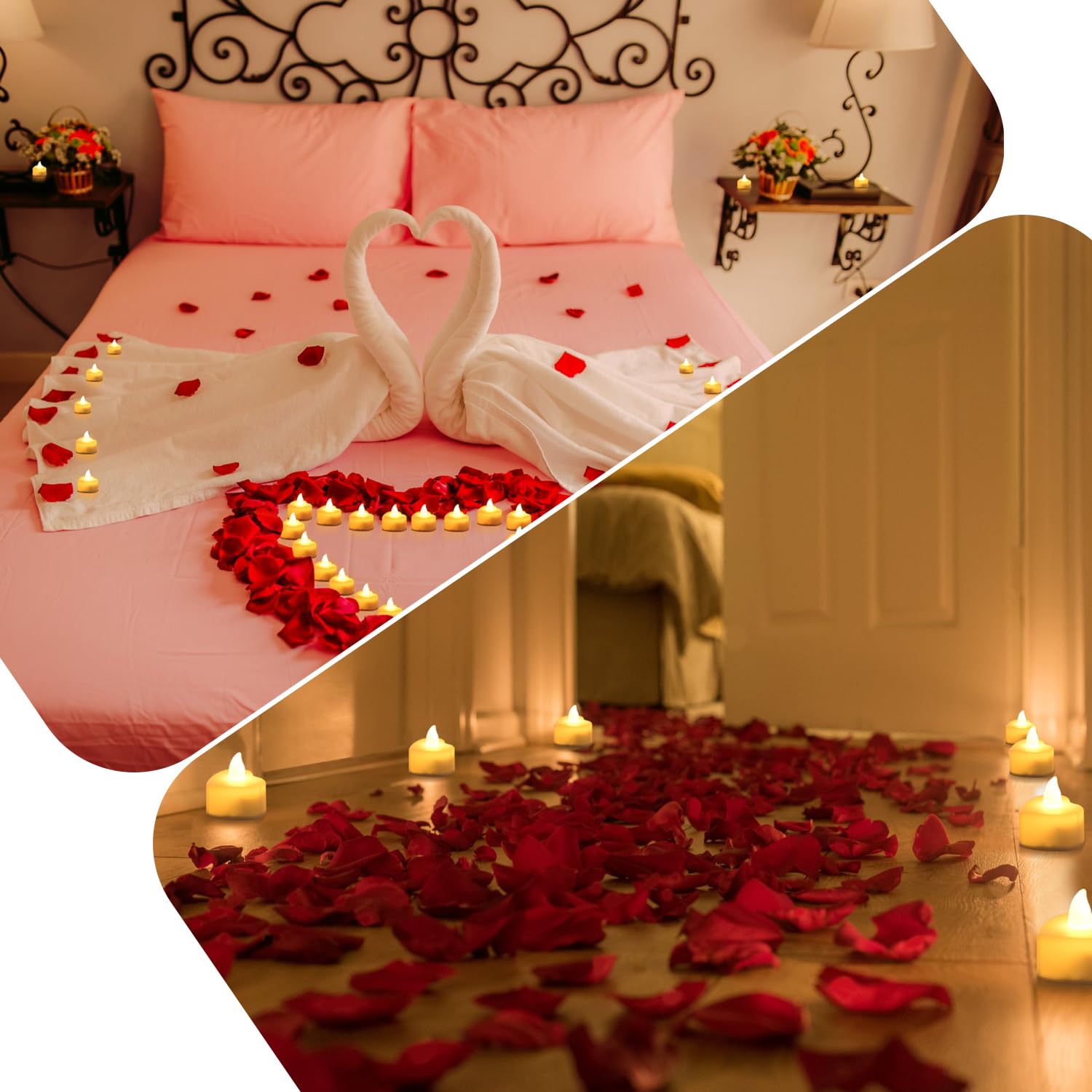 Koaby 8000Pcs Artificial Rose Petals With Led Tea Lights Kit, For Special And Romantic Night Valentine Wedding Decor(8000Pcs Art
