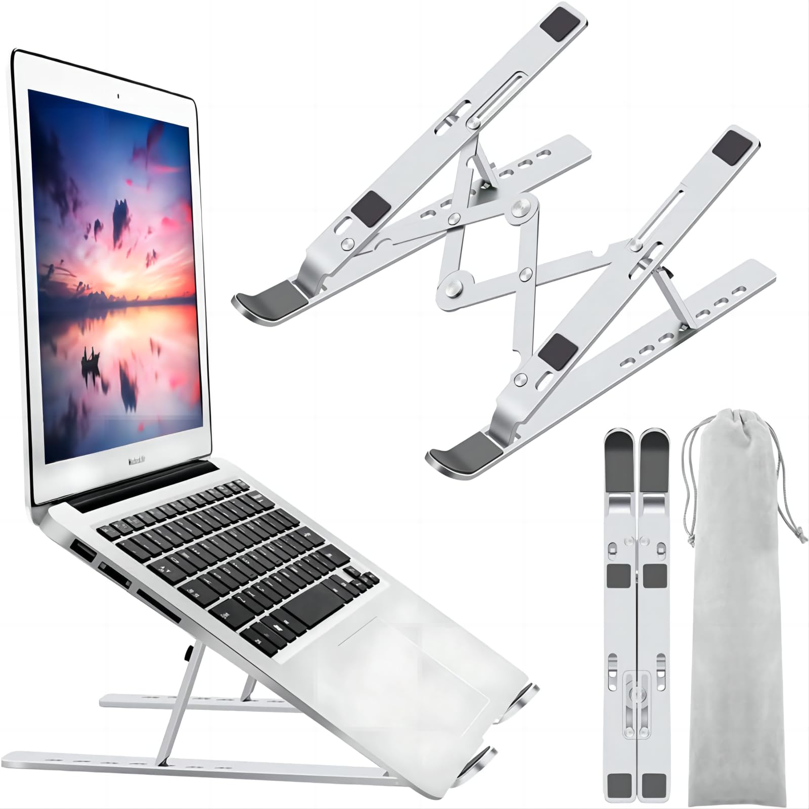 Laptop Stand For Desk, Ergonomic Design Adjustable Aluminum Foldable Portable Computer Stand, Compatible With Macbook Air Pro, H