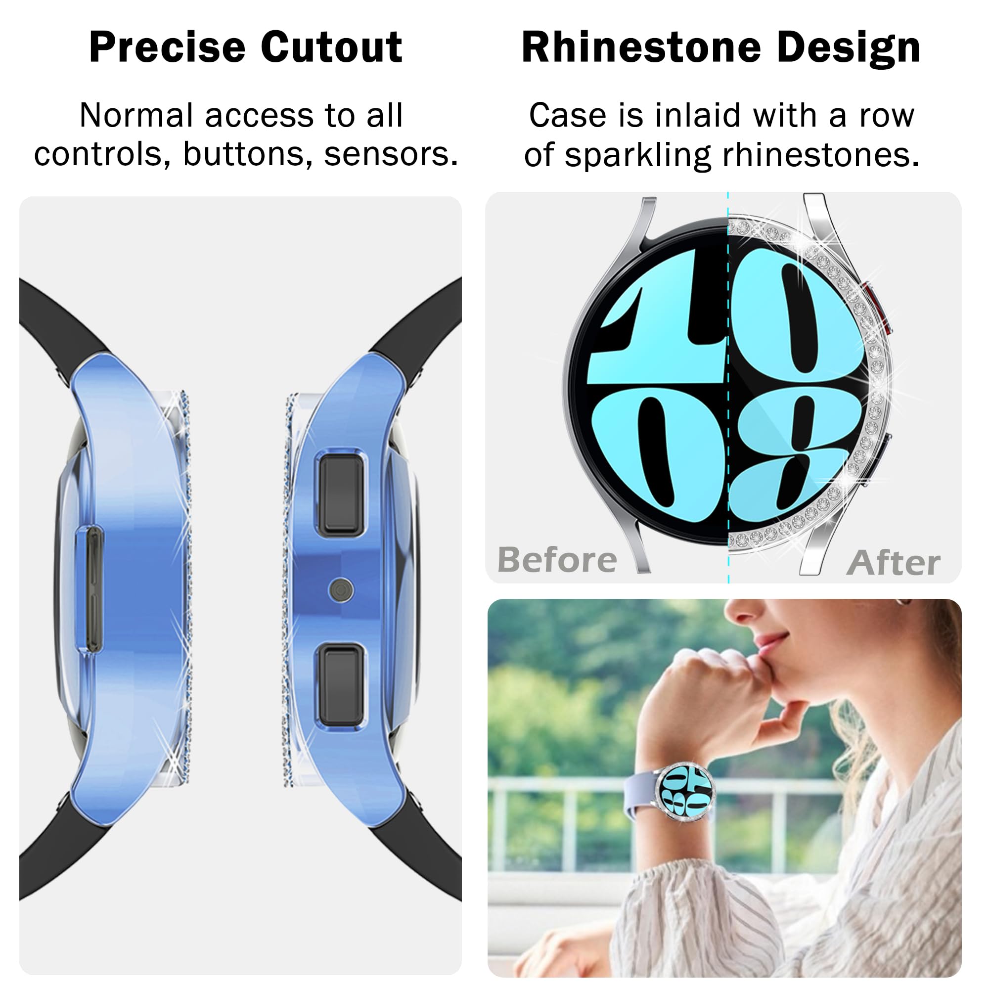 [16 Pack] Bling Watch Screen Protector For Samsung Galaxy Watch6 44Mm, Glitter Case Tpu Soft Cover Full Protection With Crystal