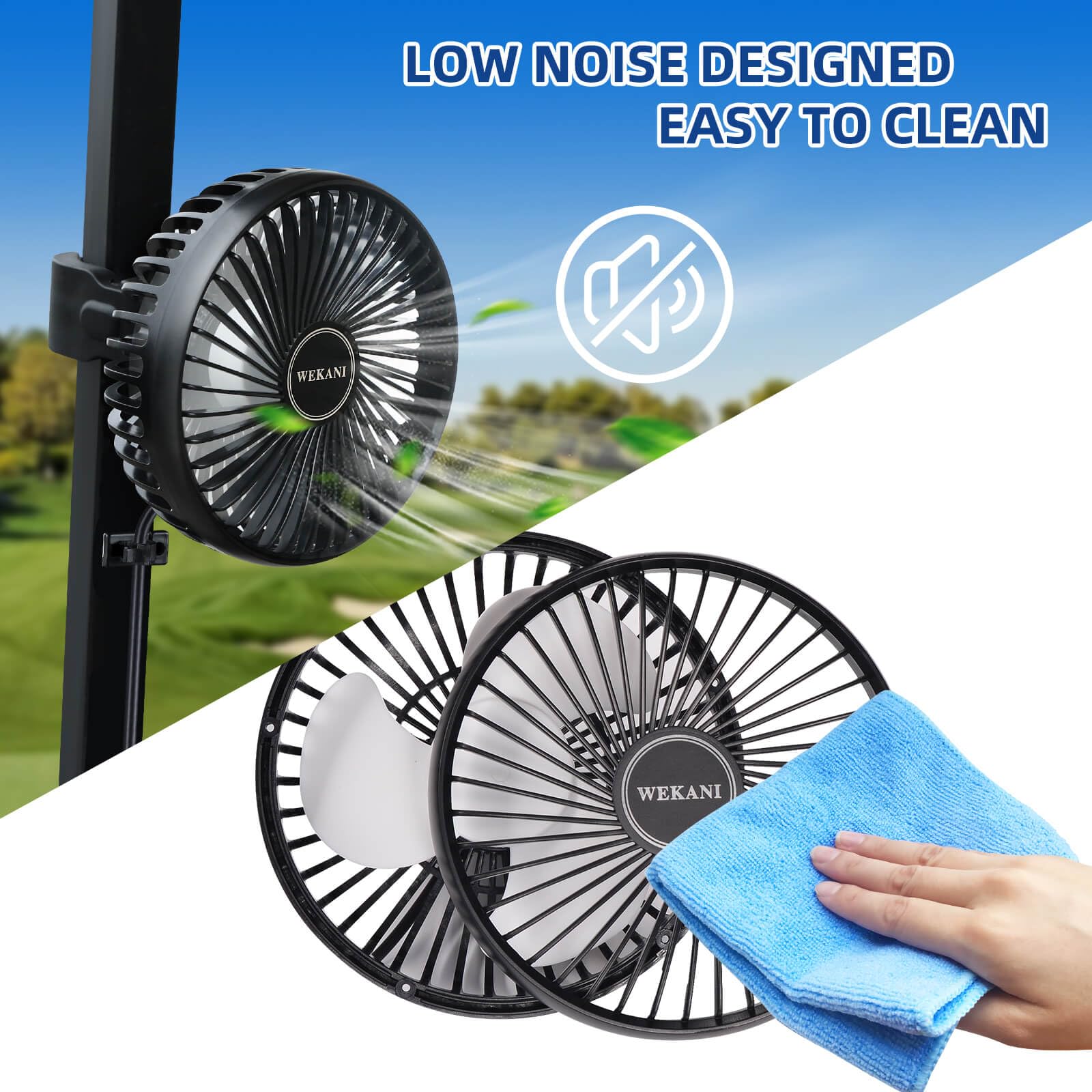 Wekani 2 Pack Golf Cart Fans For Golf Cart Accessories,3 Speed Settings Fit Ezgo Club Car Yamaha Models With Sturdy Clamp& Porta