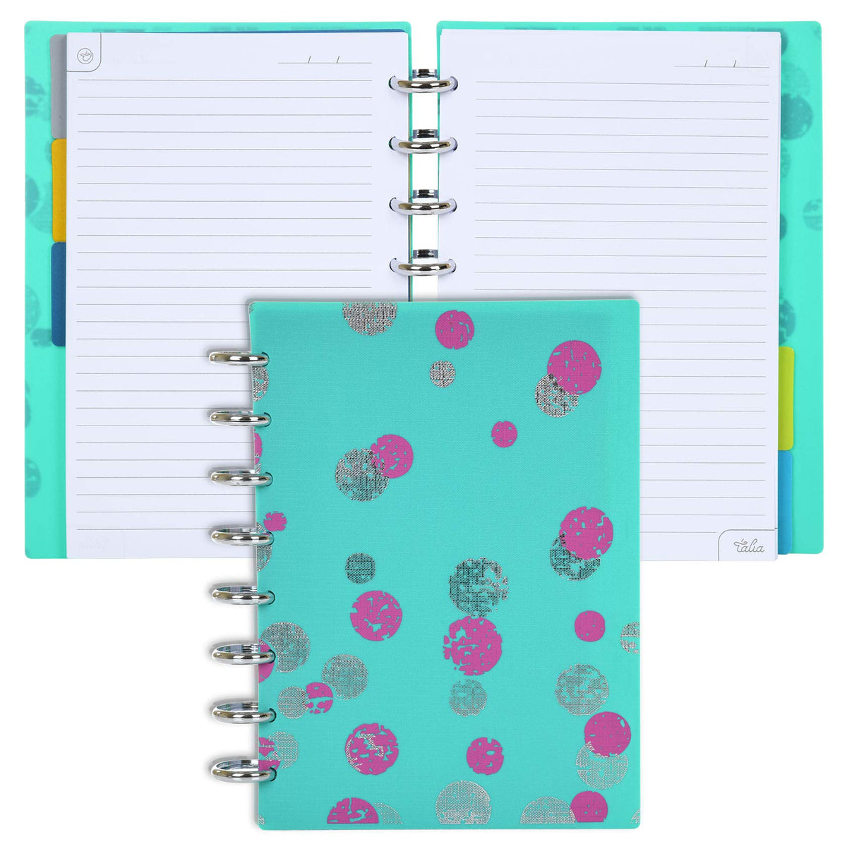 Talia Discbound Notebooks, Planner, Customizable, (Ybounce Taffy Wsilver Discs, Junior (55In X 85In))