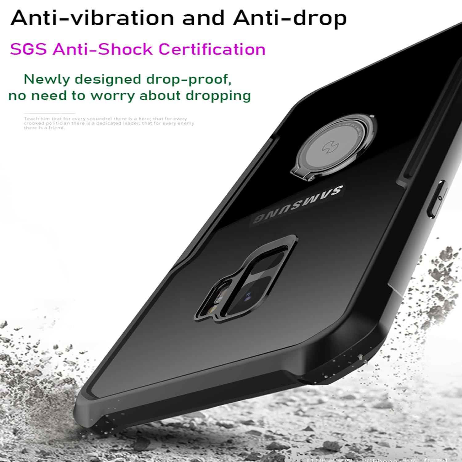 Shbdzgs For Samsung Galaxy S9 Phone Case, Kickstand With 360Ring Holder | Support Car Mount Shockproof Protective, Slim Clear Pr