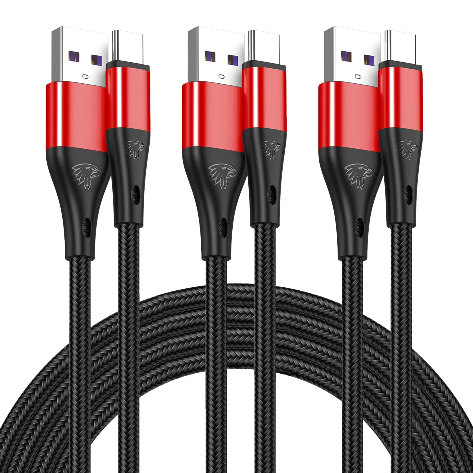 Usb Type C Cable Fast Charging,3Pack 10Ft Premium Nylon Braided 3A Rapid Charger Quick Cord,Type C To A Cable Compatible For Samsung Galaxy S21 S20 S10 S9 S8 Plus,Note 20 10 9 8, Lg V50 V40 G8(Red)