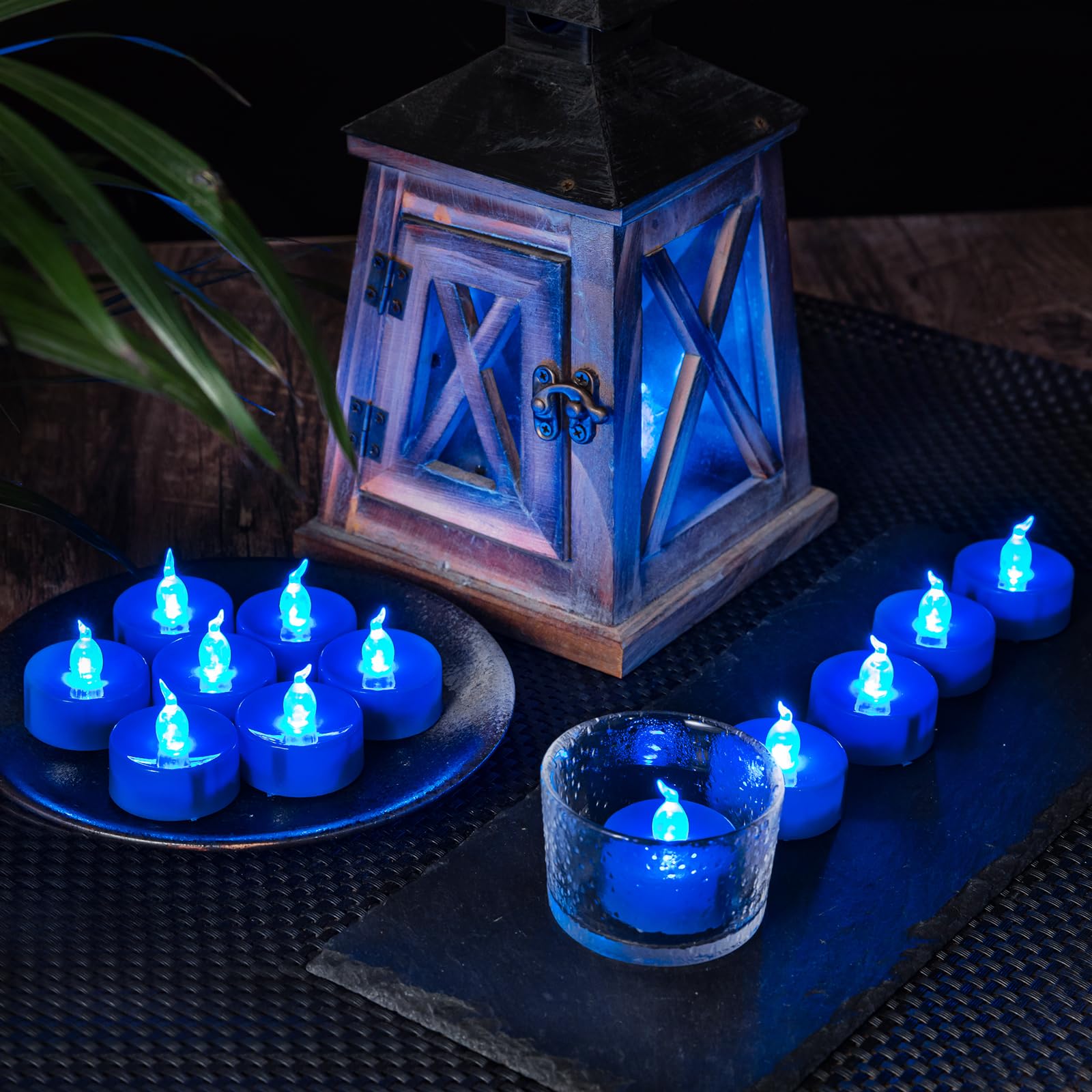 Windshell 24 Pcs Blue Flickering Flame Tea Lights (Blue Led Light Source), Battery Operated Led Tealight Candles, Blue Flameless