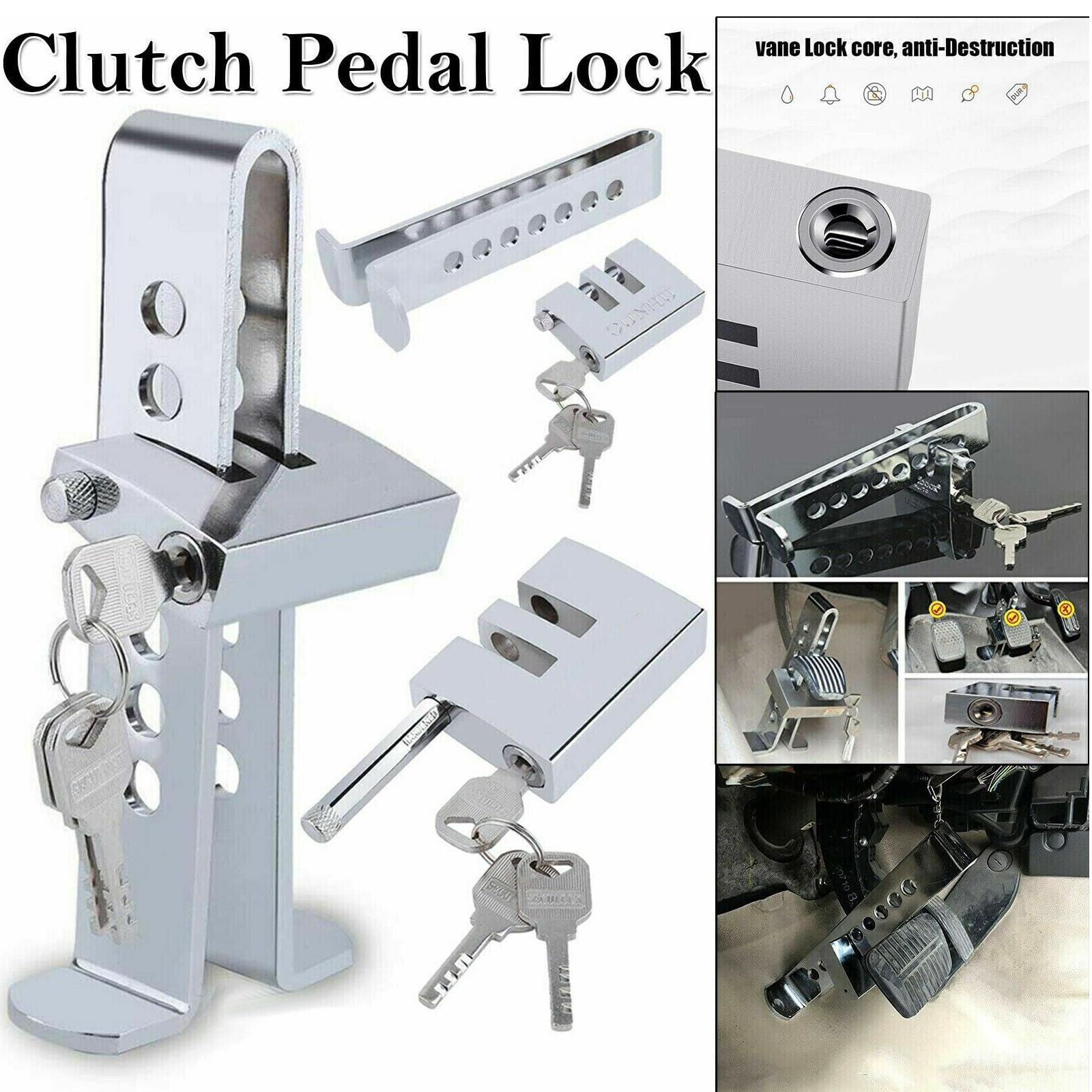 Vechkom Anti Theft Clutch Lock Brake Lock Stainless Steel Auto Lock Vehicle Security Protection Supplies Car
