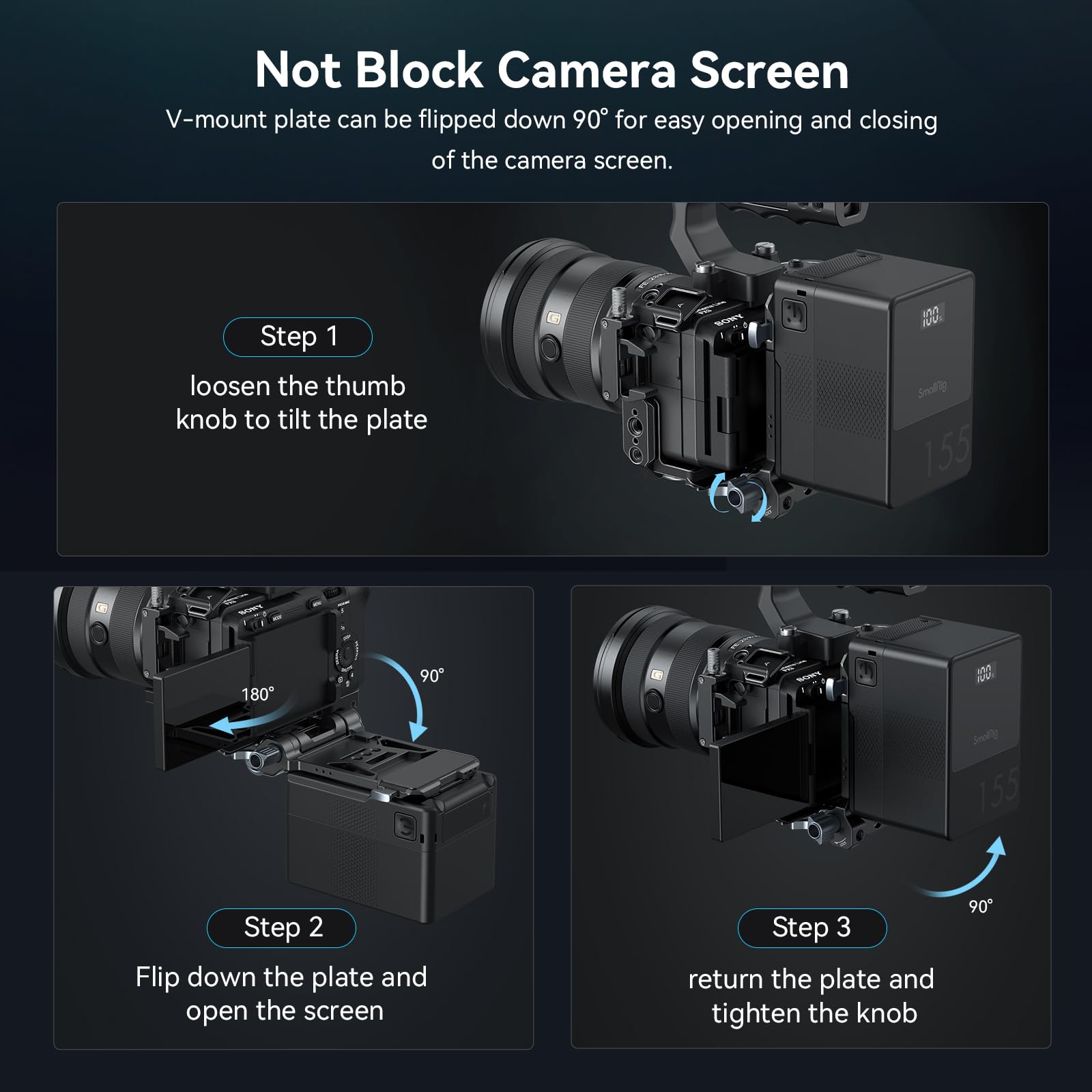 Smallrig V-Mount Battery Plate, V Lock Battery Mounting Plate With 1/4-20 & 3/8-16 Threaded Holes, L-Shape Compact & Foldable To
