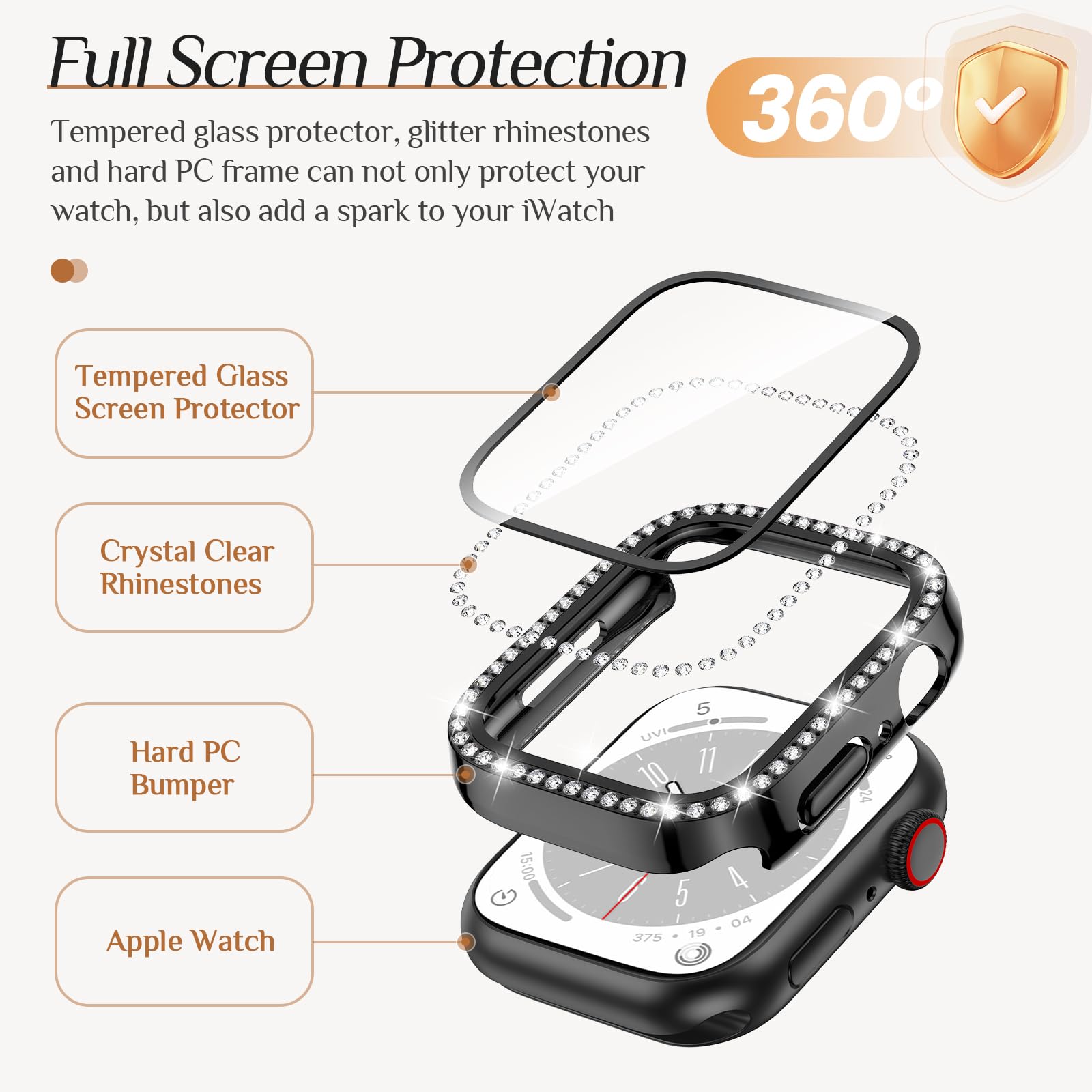 Goton 2 Pack Bling Case For Apple Watch Series 9 8 7 Screen Protector 45Mm, Women Glitter Diamond Rhinestone Bumper Glass Face C