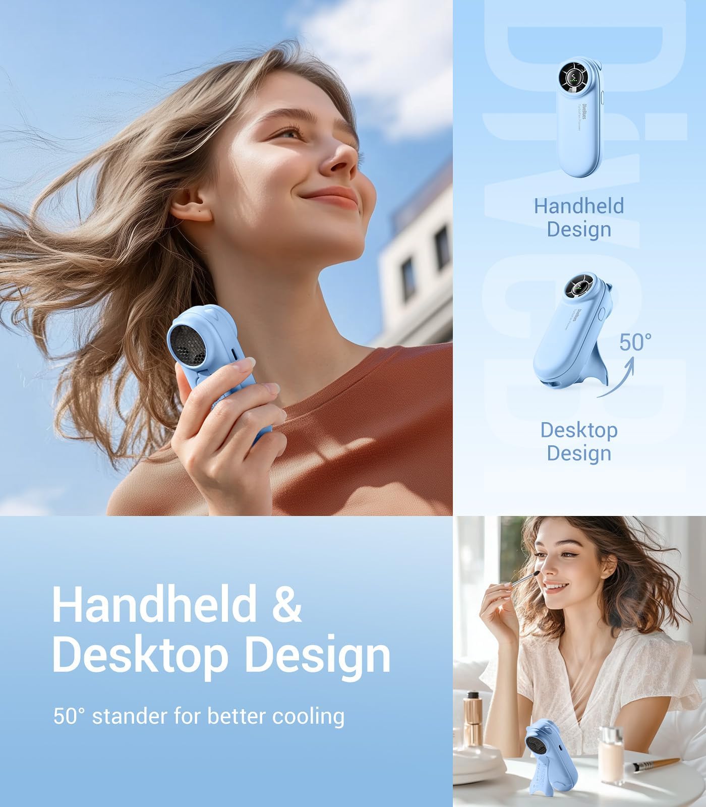 Diveblues Turbobear Portable Handheld Turbo Fan  Powerful Air Speed, Ultra Light 86.5G Hand Fan, 5 Gear Cooling, Rechargeable Ba