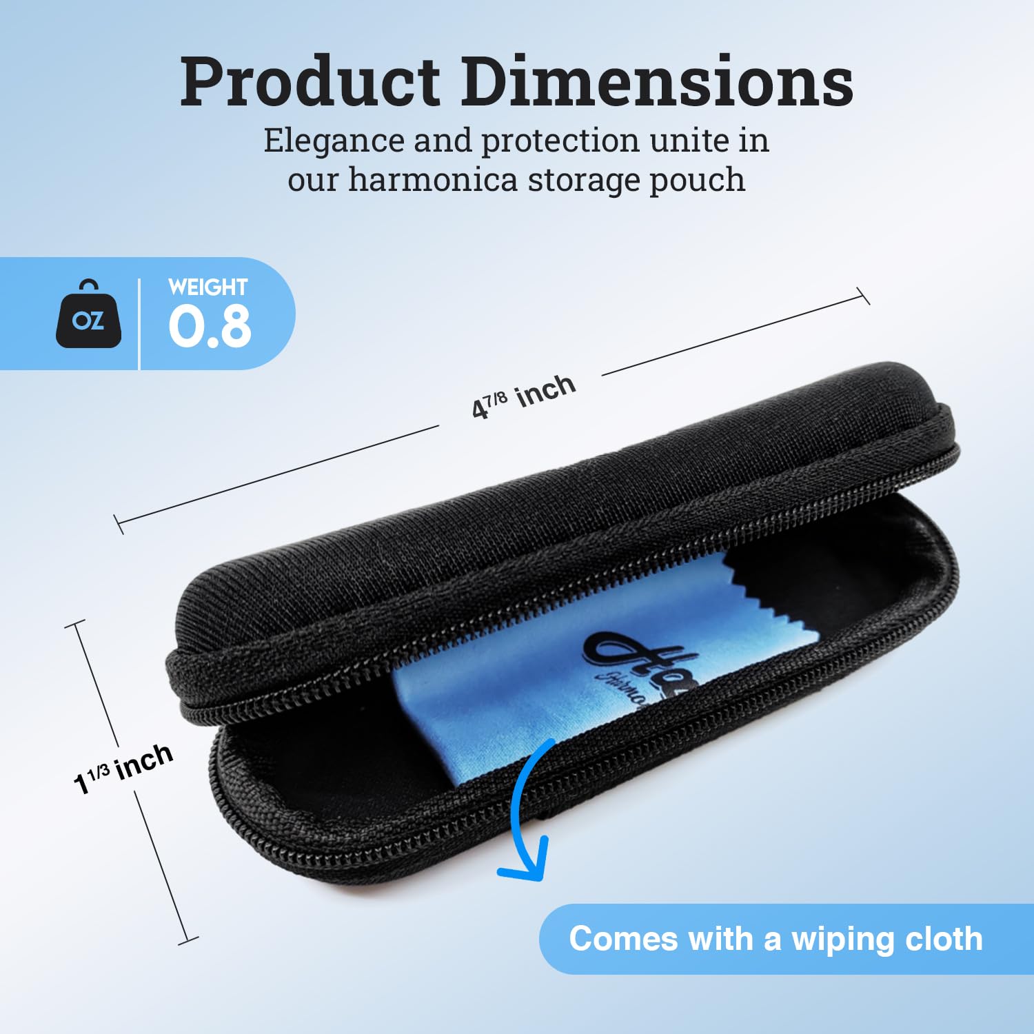 Harmonica Case Chromatic Harmonica - Black Zip Pouch (10 Hole Diatonic)