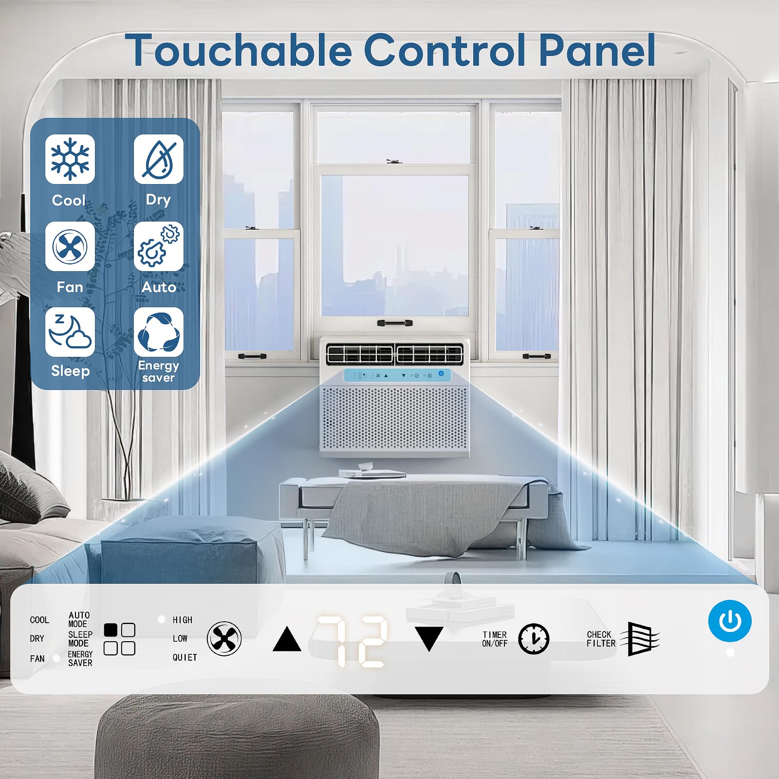 Zafro U Shaped Air Conditioner Window Ac Unit 10000Btu Cools 450 Sq.Ft. For Bedroom,Upgrade Partition Air Outlet,Quiet Operation