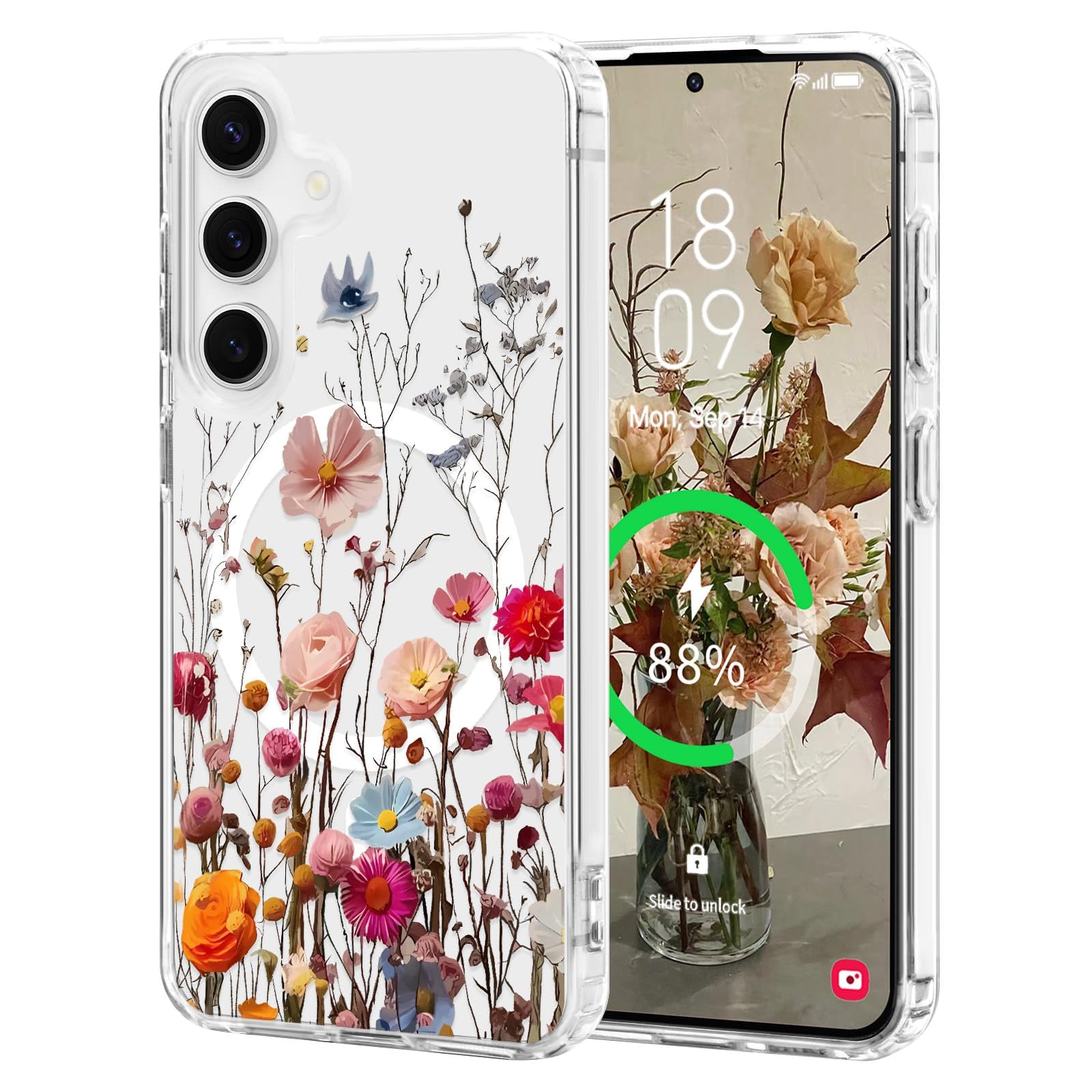 L-FADNUT for Samsung Galaxy S24 FE Case [Compatible with Magsafe], Cute Flower Girls Women Clear Case Silicone Shockproof Protec