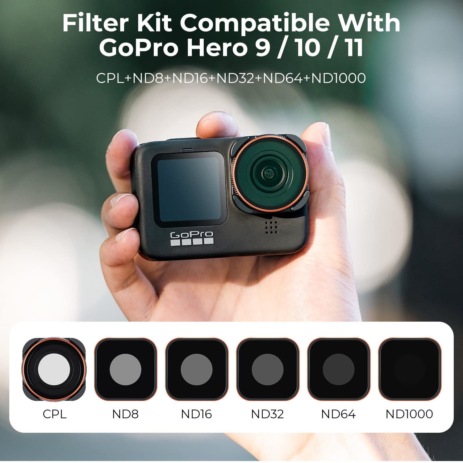 K&F Concept Nd Filter Set Compatible With Gopro Hero12, Hero11, Hero10, Hero9 Black, 6 Pack (Cpl/Nd8/Nd16/Nd32/Nd64/Nd1000) Hero