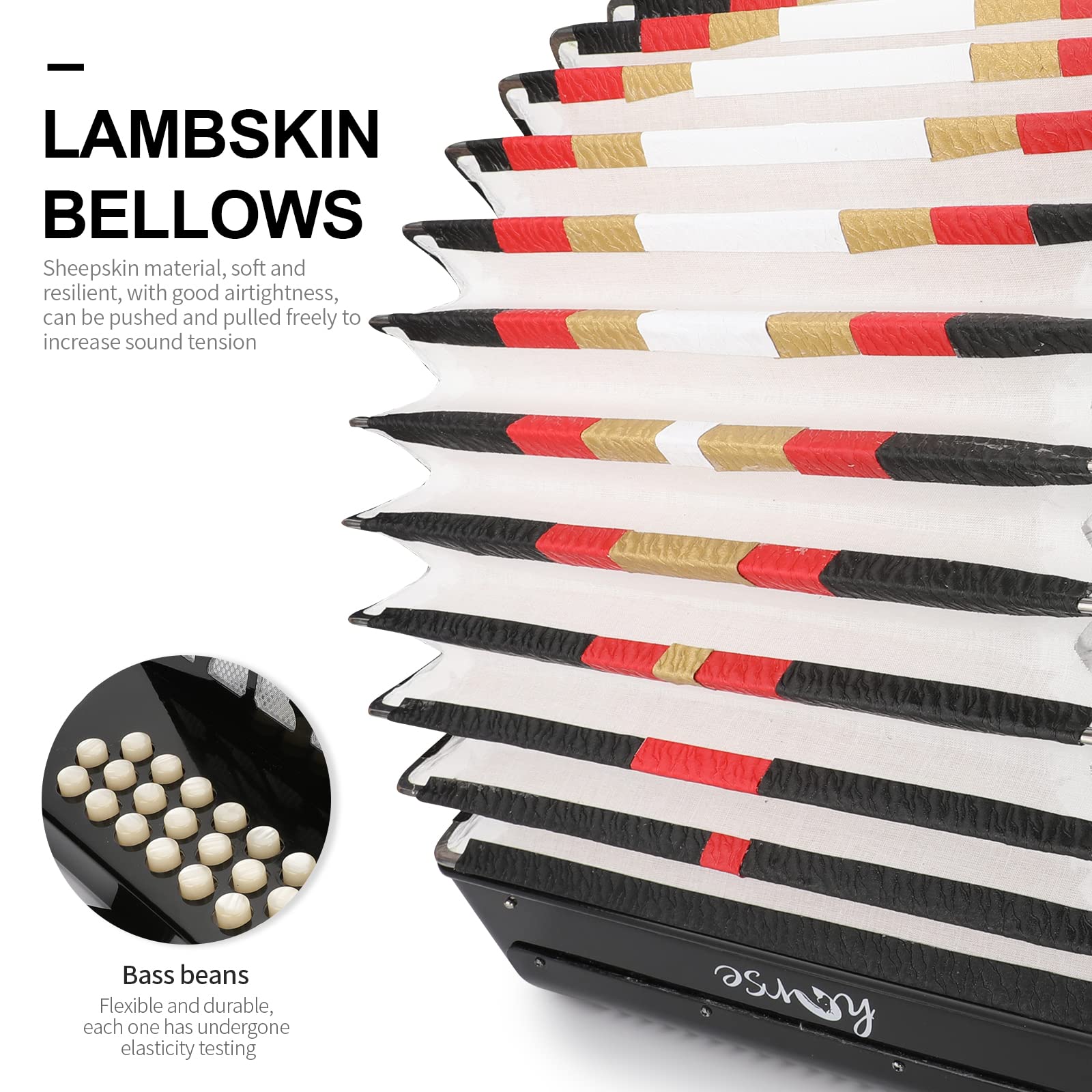 Horse 31 Key Accordion,12 Bass 3-Row F/B/E Diatonic Accordions Instruments For Adults With Thicked Suitcase And Straps, 31 Keys