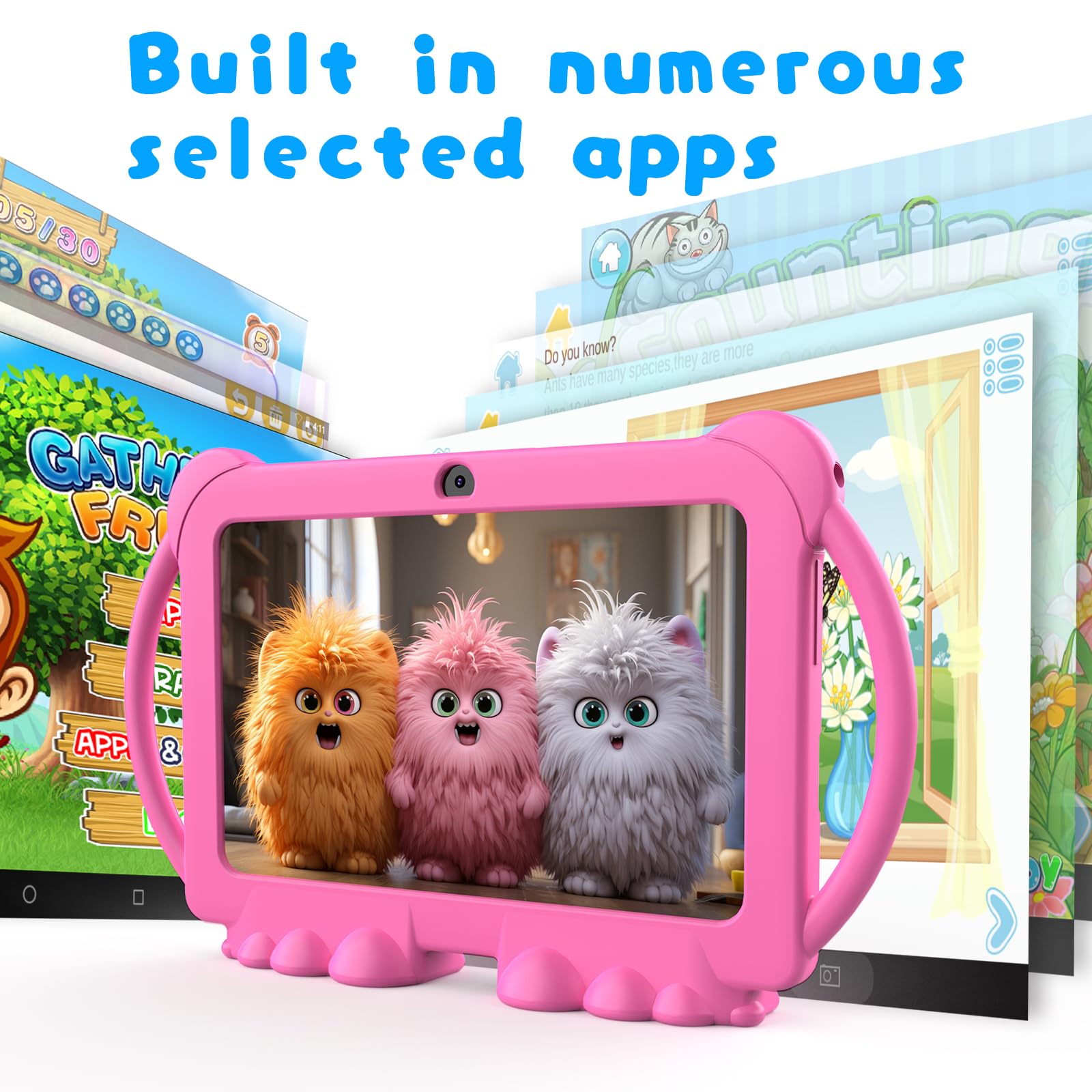 Kids Tablet 7 Inch For Girls, Android 12 Tablets For Kids, 4Gb Ram 32Gb Rom Toddler Tablet, Wifi Bluetooth, Safety Eye Ips Scree