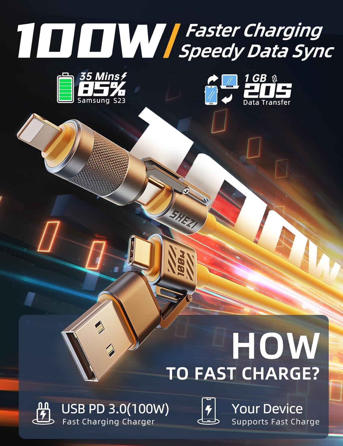 [One Is Enough] 4In1 Usb C To Lightning Cable,100W [High Speed Charging&Fast Data Transfer][Carplay&Android Auto Support] Multi