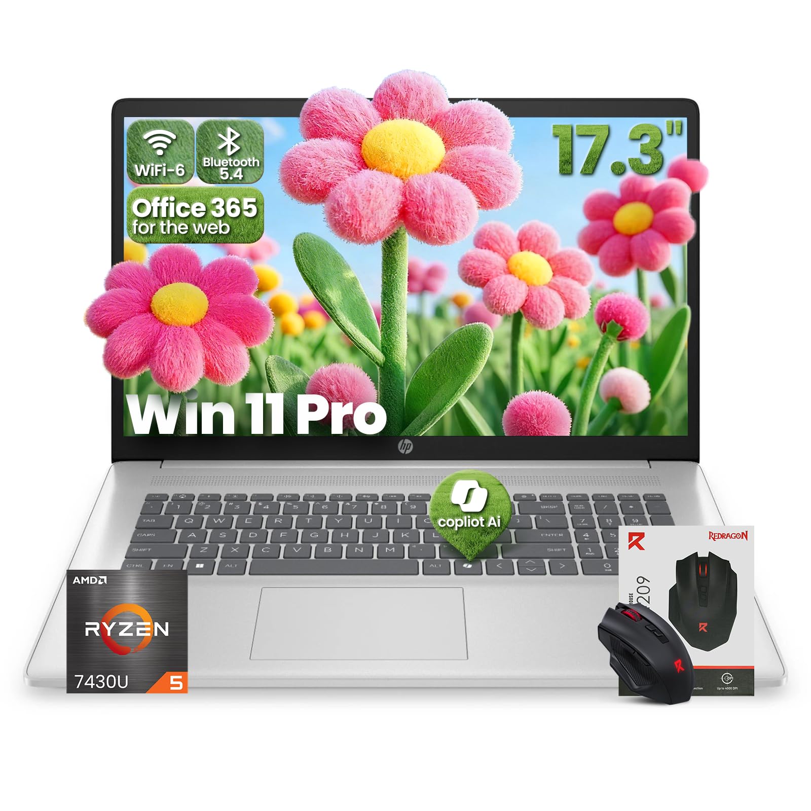 HP 17 inch laptops, AMD Ryzen 5 7430U(Beats i7-1255U), 64GB RAM 2TB SSD, Windows 11 Pro, 17.3 FHD IPS 300Nits Display, Copilot A