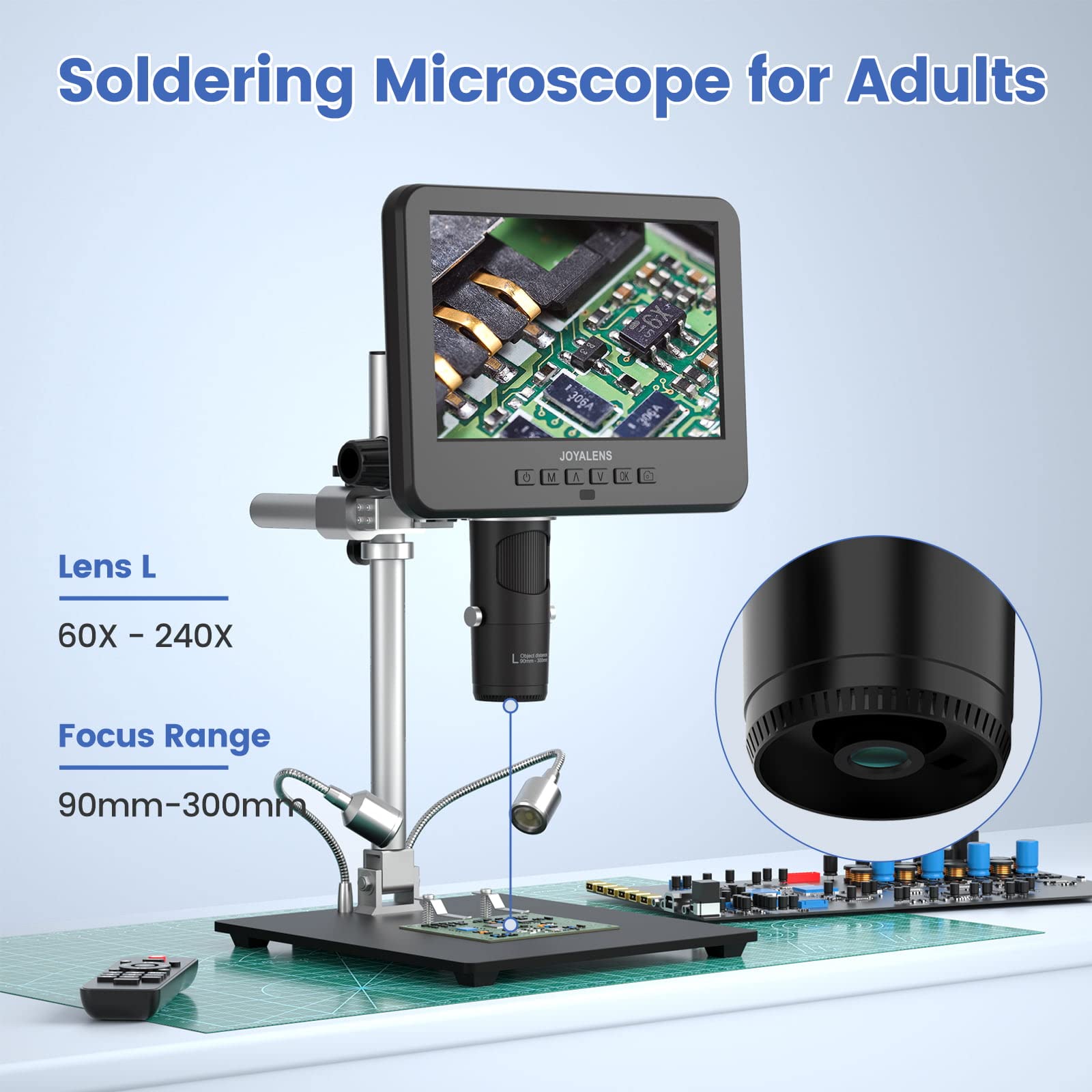 Joyalens Jl246Ms 3 Lens 7'' Lcd Hdmi Digital Microscope 2000X, 24Mp Soldering Microscope Pro Metal Stand For Vertical Horizontal