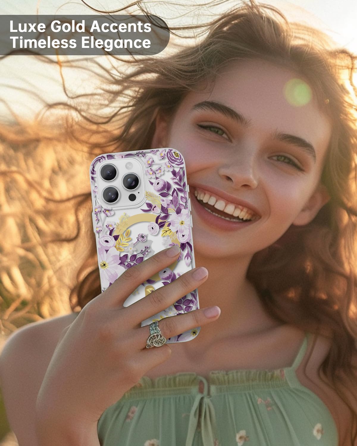 Scorpify For Iphone 16 Pro Case [Compatible With Magsafe] With Purple Nemophila Floral Design, Cute Clear Flower Magnetic Phone