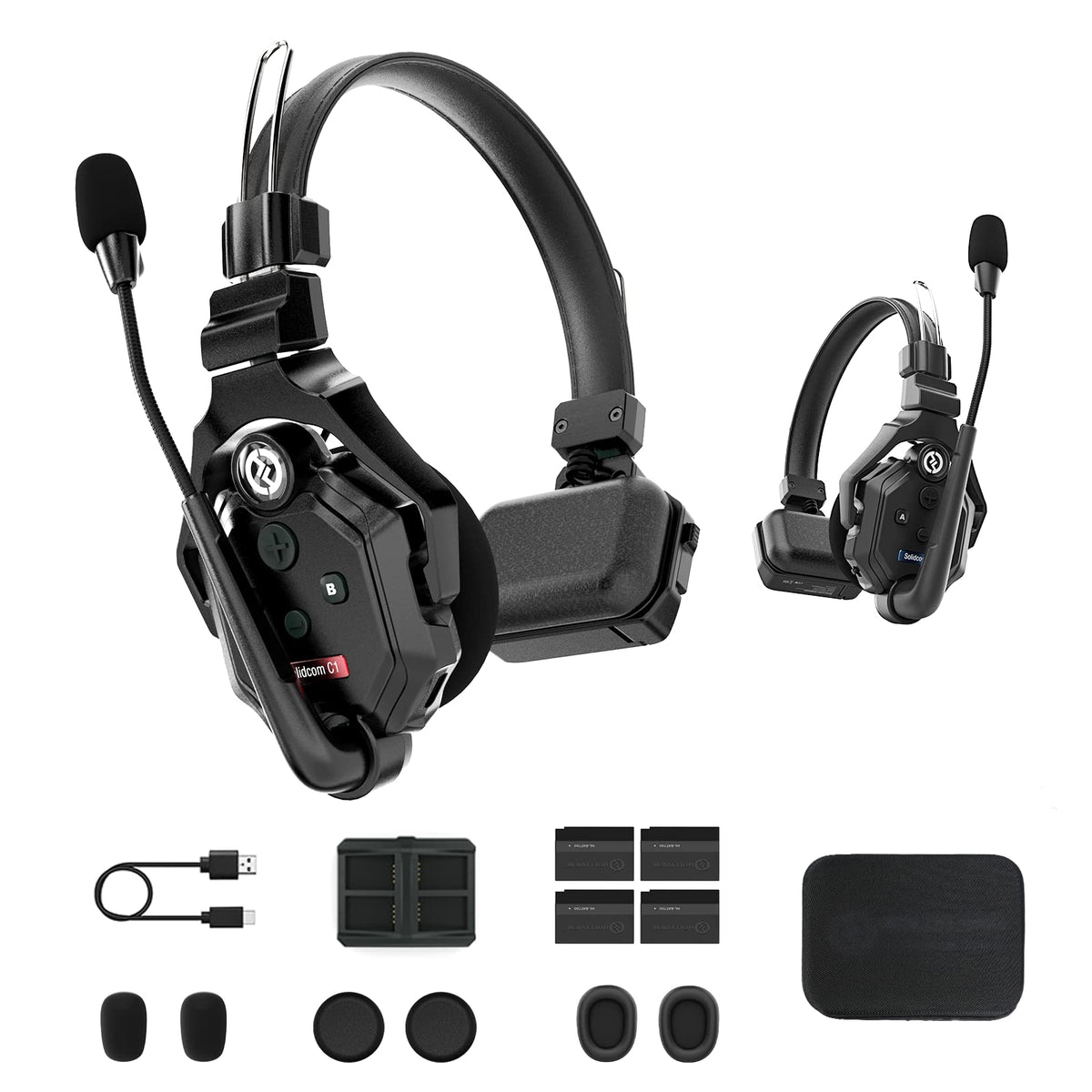 Hollyland Solidcom C1 2 Users 1100Ft Full-Duplex Wireless Headset Intercom System For Team Communication Group Talk Single-Ear H