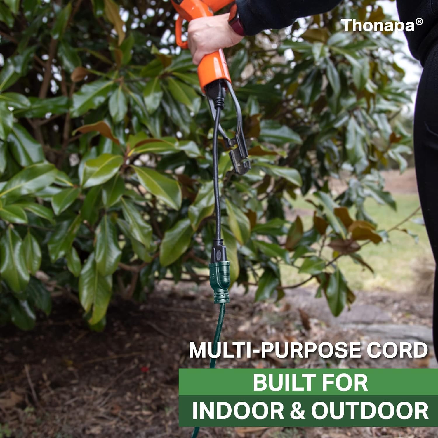 Thonapa 13 Amp Outdoor Extension Cord 25 Ft, 16/3 Sjtw 25Ft Green Extension Cord 3 Prong, Weatherproof Exterior Extension Cord F