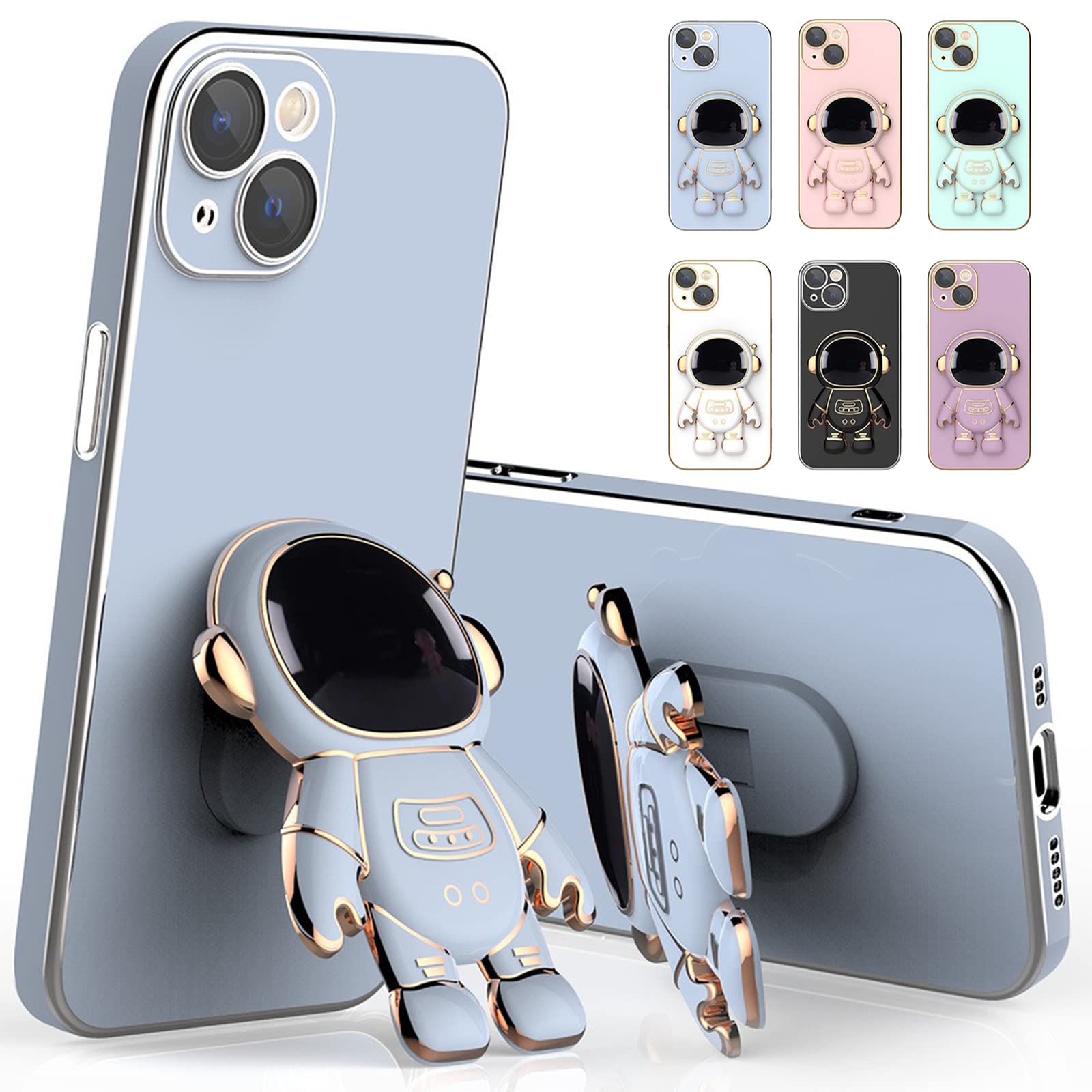 Lswrlixa Astronaut Case Compatible Iphone 11 12 13 Pro Max 6D Plating Case Cover With Stand Astronaut Case Blue For Iphone 13