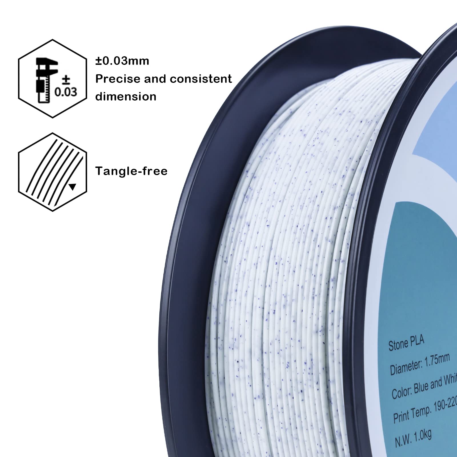 Ziro Pla Stone Filament 1.75Mm,3D Printer Filament Pla 1.75Mm Blue And White Color 1Kg(2.2Lbs)   Blue And White