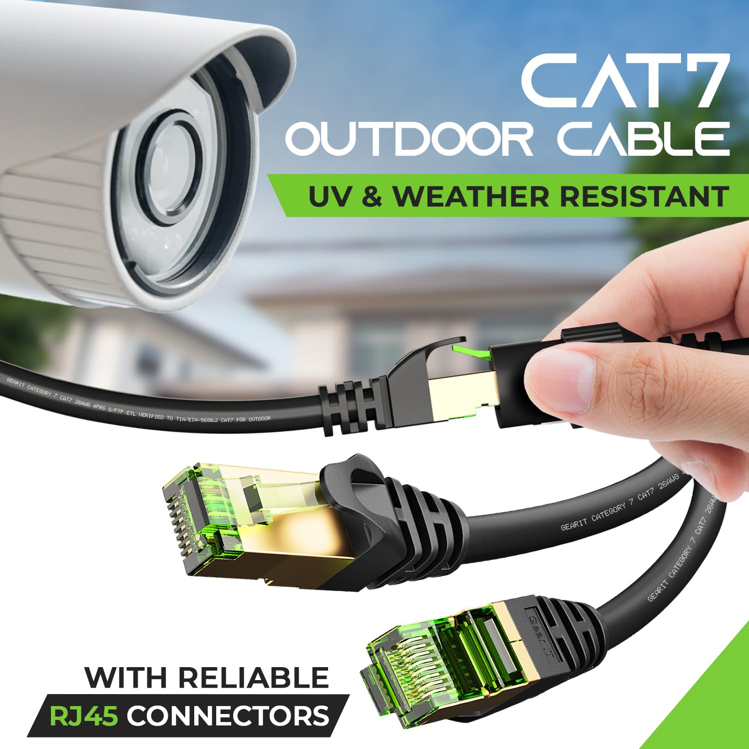 Gearit Cat7 Outdoor Ethernet Cable (150Ft) Sftp Shielded Foil Twisted Pair, Pure Copper, Lldpe, Waterproof, Direct Burial, In Gr