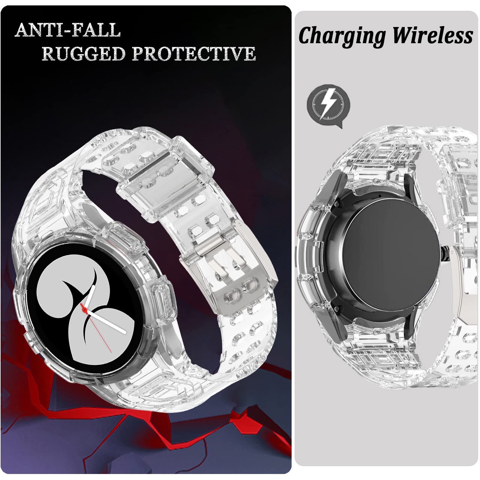 Ninki Compatible Galaxy Watch 6 Band With Case Clear Galaxy Watch 5 4 Band 40Mm, Full Protective Sport Samsung Watch 6 40Mm Band