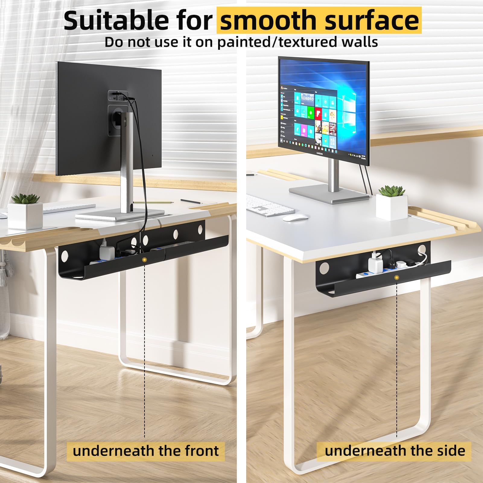 Yecaye 2 Pack Cable Management Under Desk, 31.5 In Under Desk Cable Management Tray, Cable Hider, Cord Organizer For Desk, No Sc