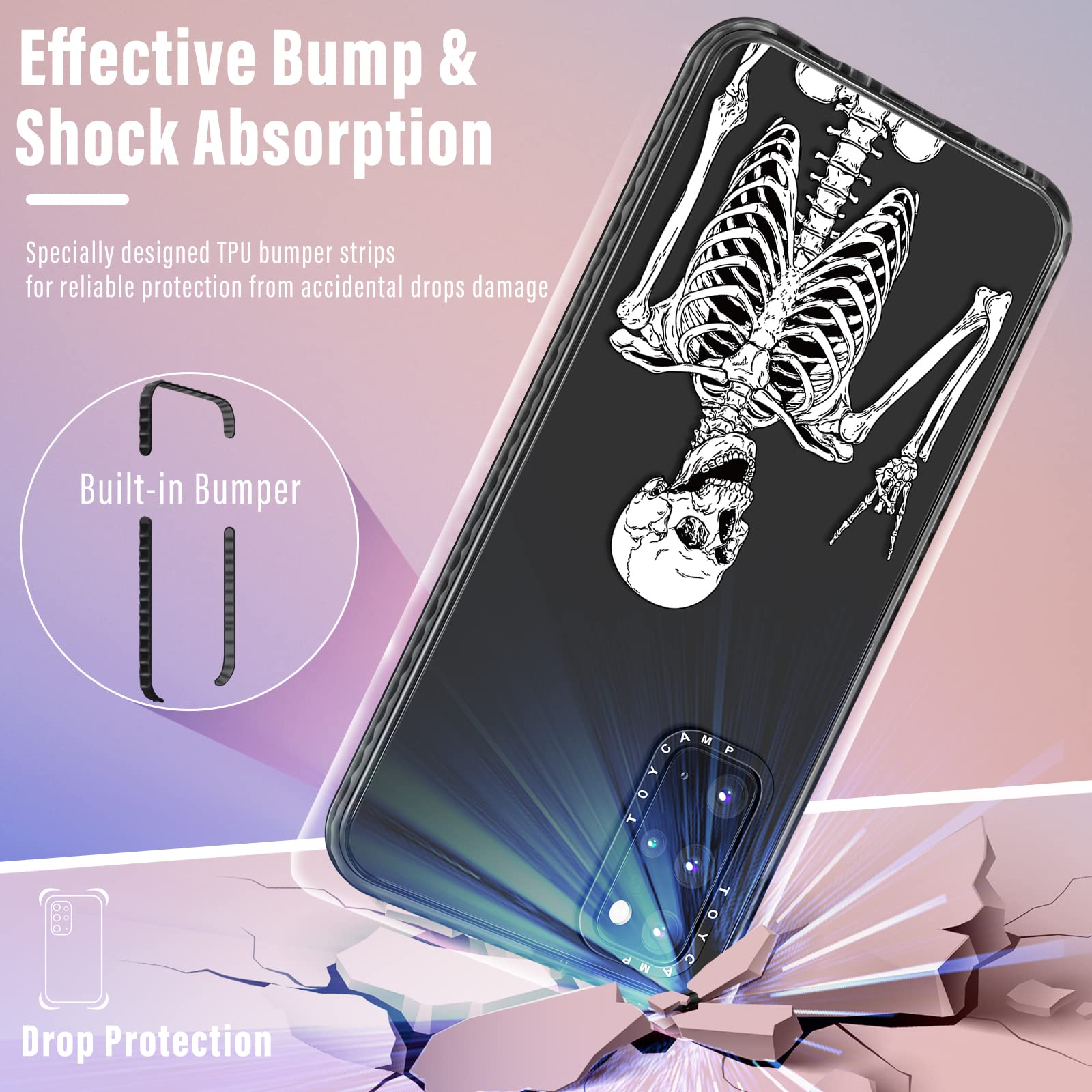 Toycamp For Samsung Galaxy S20 Plus Case, Funny Horror Bust Skeleton Skull Design For Women Girls Boys Teens Scary Cartoon Print