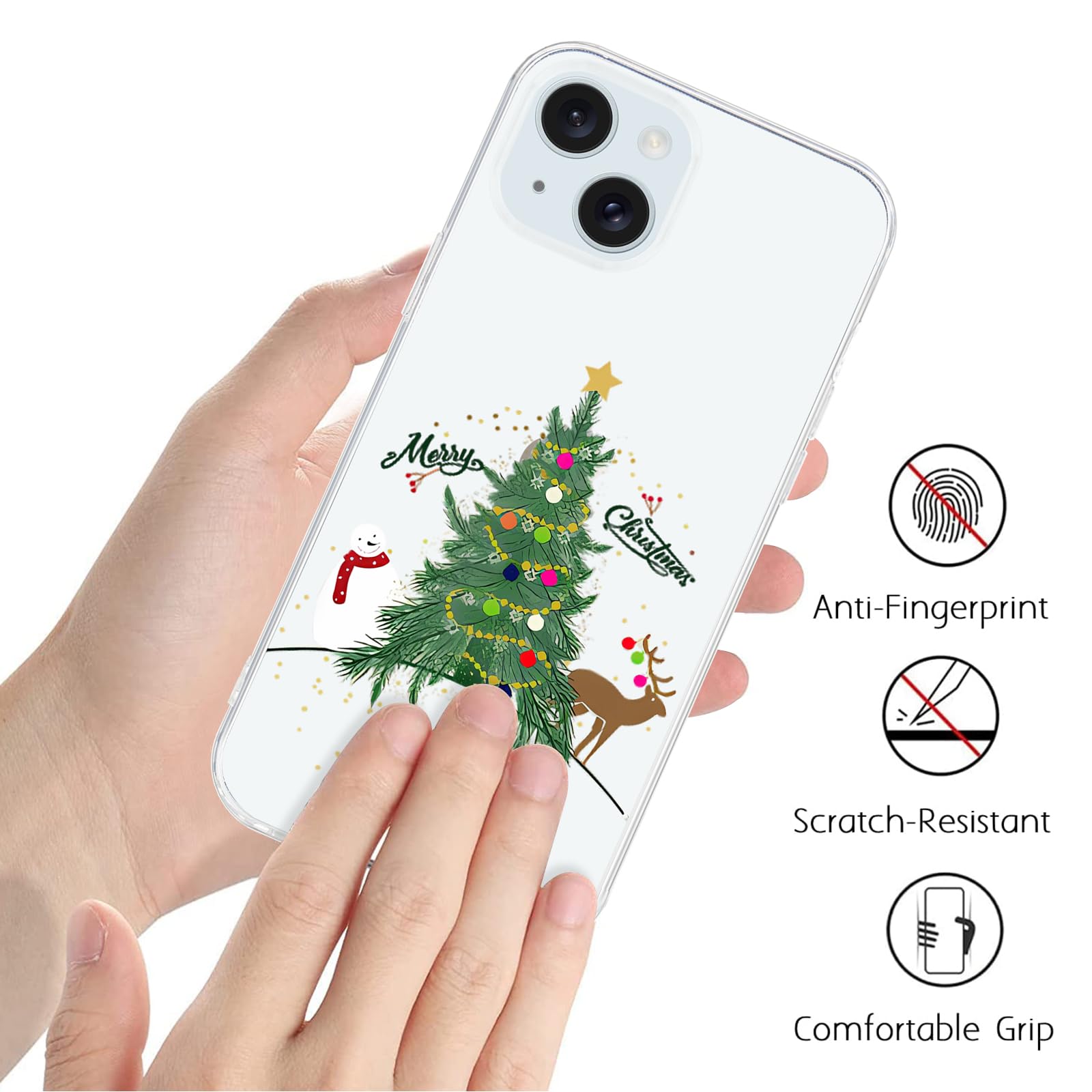 Pepmune Compatible With Iphone 15 Plus Case Cute Christmas Design Camera Protection Shockproof Soft Tpu Clear Xmas Back Bumper C