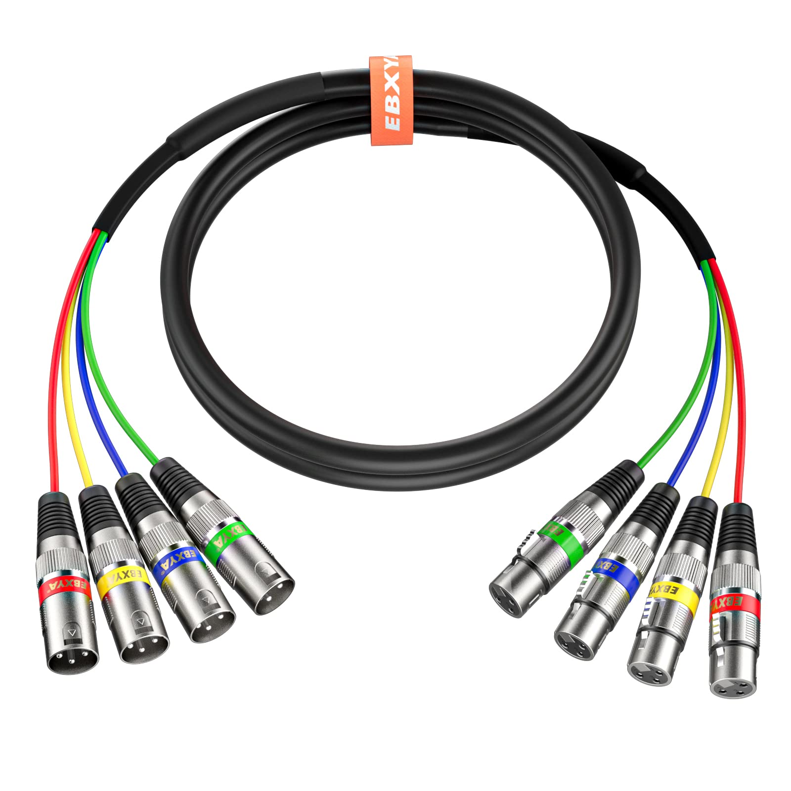 Ebxya 3 Ft Xlr Snake Cables 4 Colored, 4 Channel Male To Female Xlr Microphone Cable, For Live, Recording, Studios