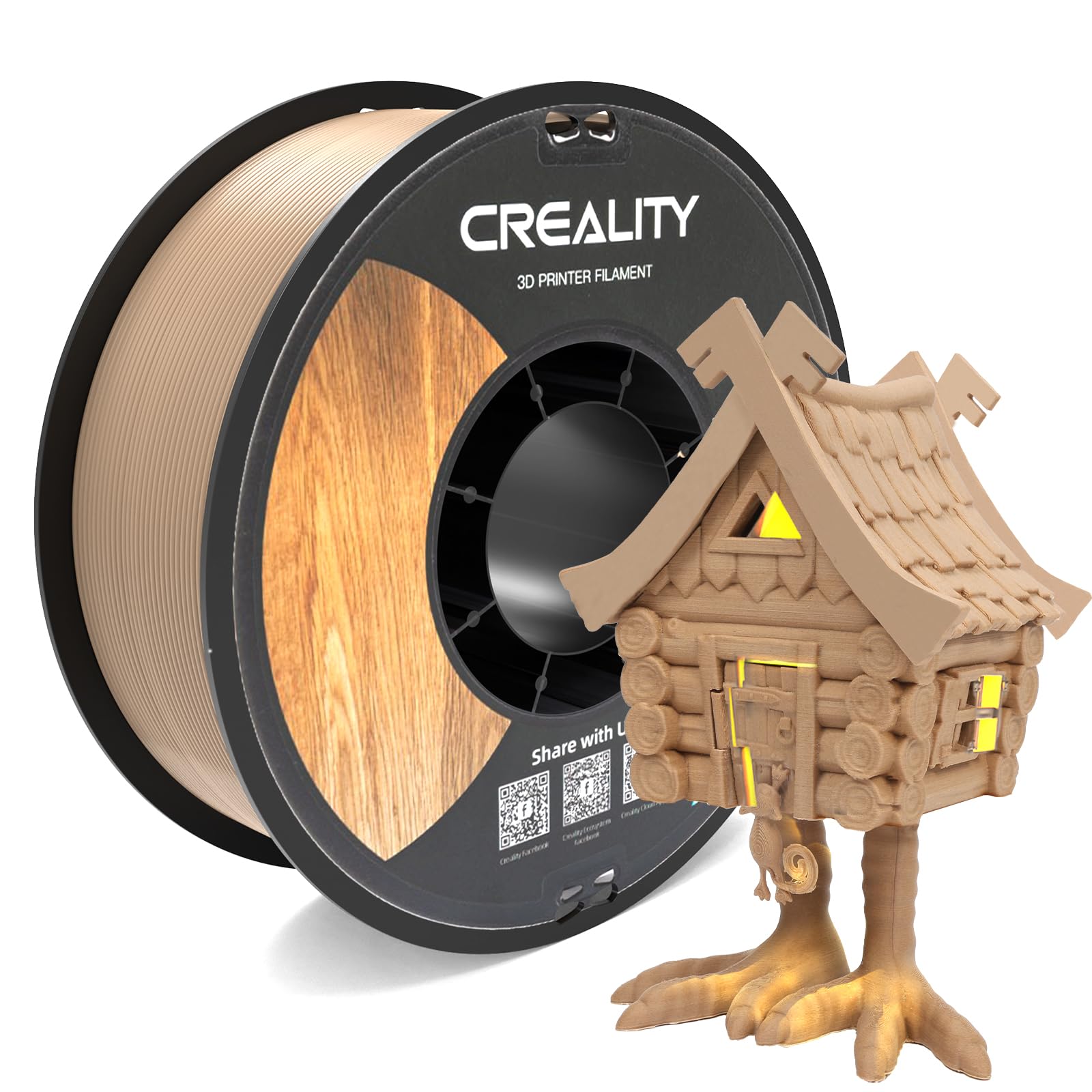 Creality Wood Filament PLA, Dark Brown PLA Filament 1.75mm, Dimensional Accuracy +/- 0.03mm, Warp-Free and Clog-Free, 1KG Spool 