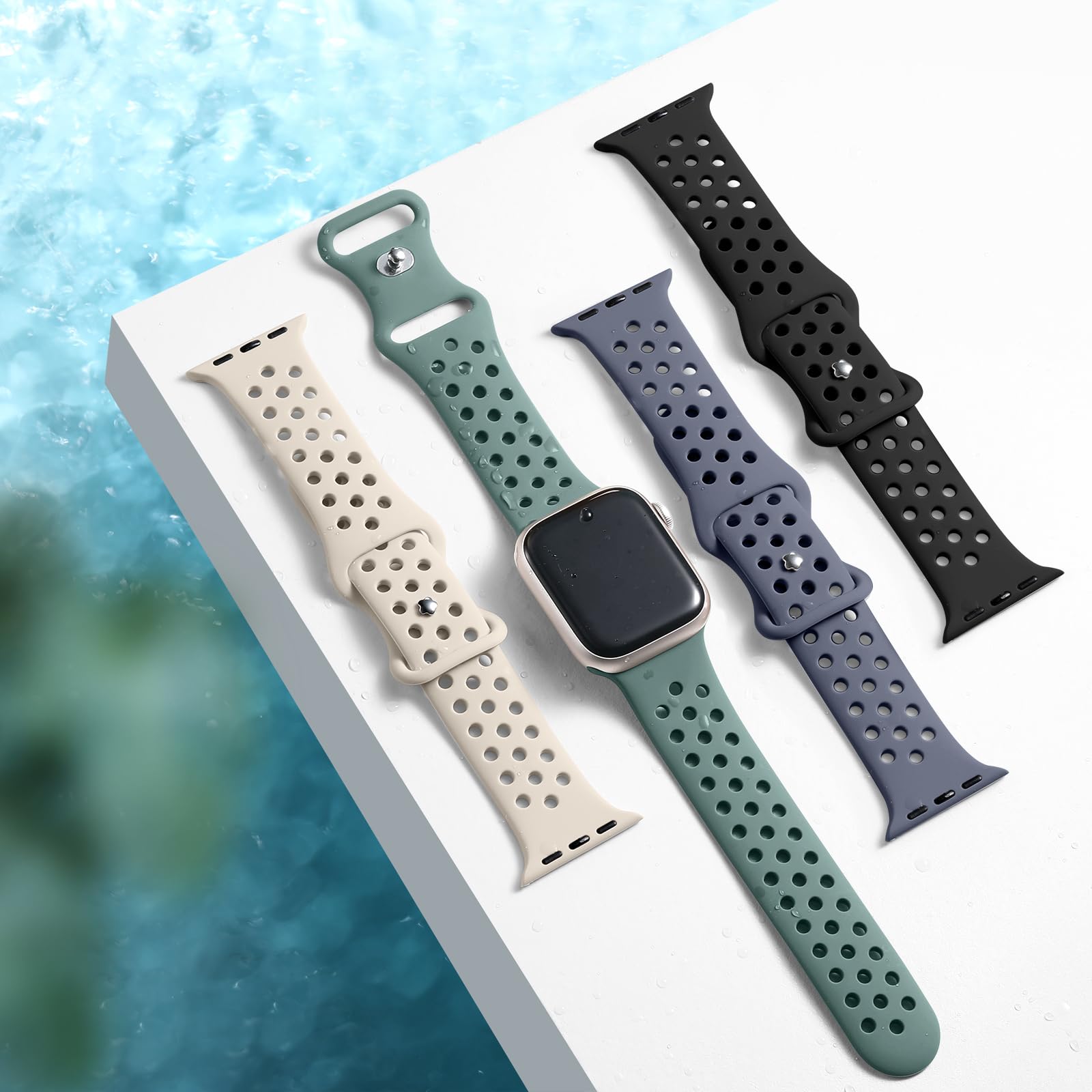 4 Pack Getino Sport Bands Compatible With Apple Watch 38Mm 40Mm 41Mm Band For Women Men, Breathable Soft Silicone Strap For Iwat