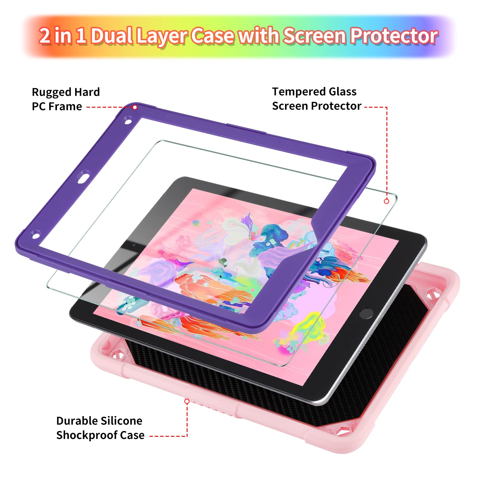 Wesadn For Ipad 9.7 Case Ipad 6Th 5Th Generation Cases With Screen Protector/Butterfly Kickstand/Lanyard/Keychain Rugged Case Wi