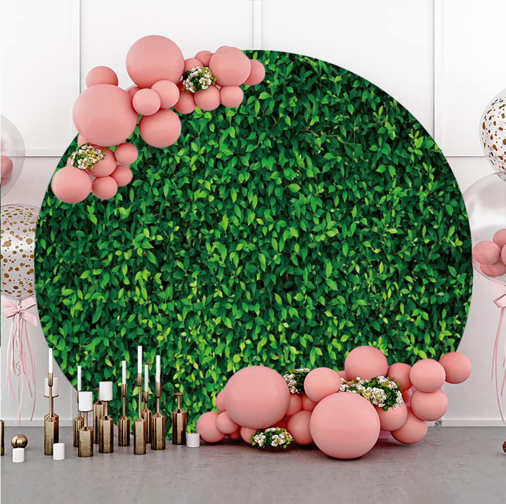 Greenery Green Leaves Round Backdrop Cover Spring Nature Outdoorsy Circle Background (No Stand) For Wedding Birthday Bridal Show