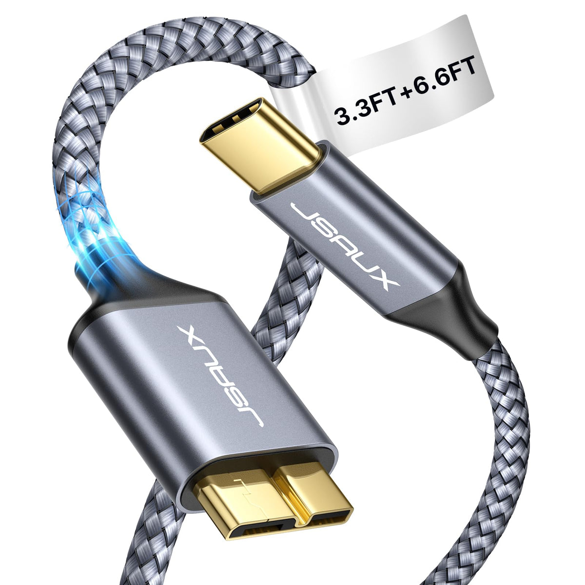 Jsaux Micro B To Usb C Hard Drive Cable [3.3Ft+6.6Ft], Usb C To Micro B Cord 10Gbps Usb C To External Hard Drive Compatible For