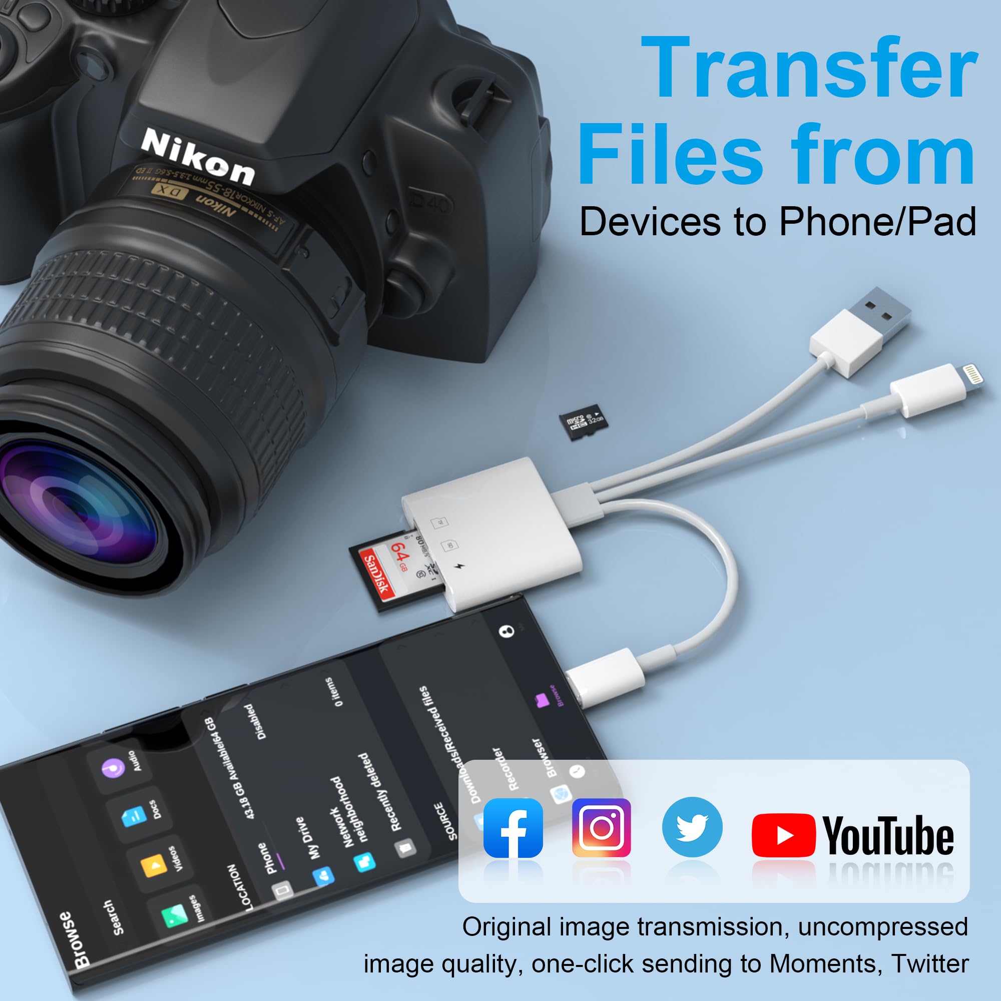 Sd Memory Card Reader For Iphone 15 Ipad Camera   Usb A+Usb C+Lightning Digital Camera Adapter Iphone For Sd/Mirco Sd/Tf, Iphone