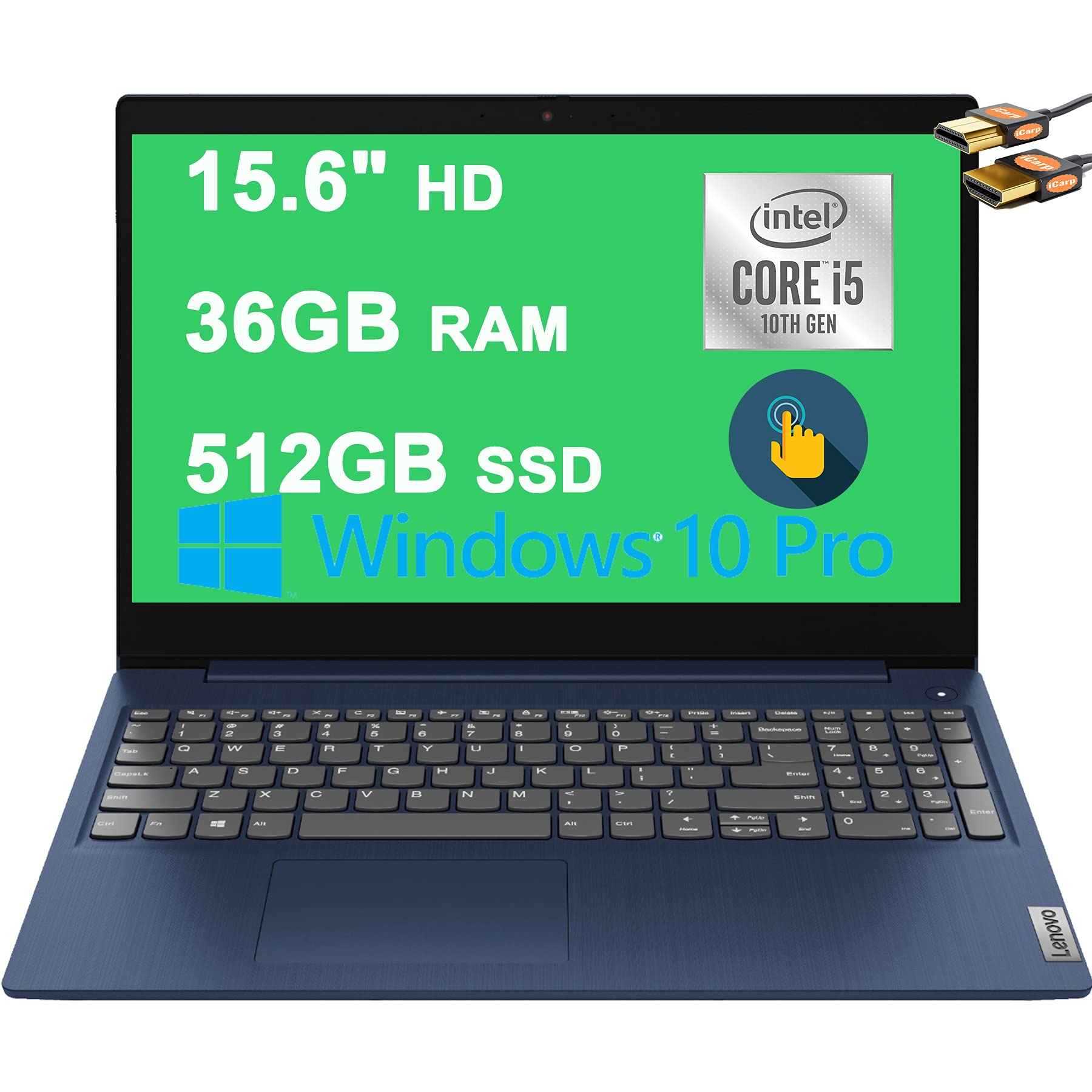 Lenovo IdeaPad 3 Business 15 Laptop 15.6 HD Touchscreen 10th Gen Intel 4-Core i5-10210U (Beats i7-8665U) 36GB RAM 512GB SSD Inte