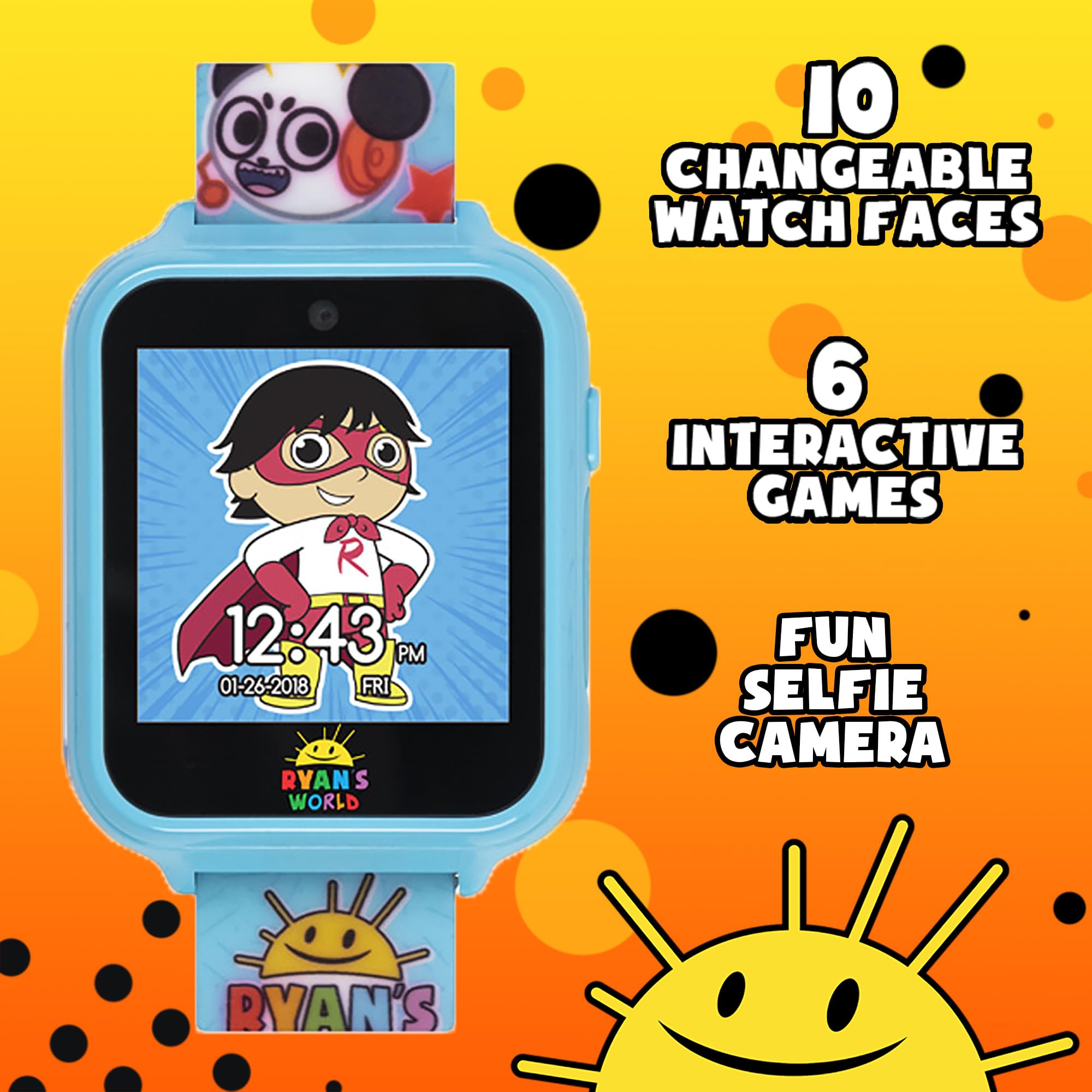 Ryans World Interactive Kids Smartwatch - 10 Fun Watch Faces, Built-In Games, Camera, Alarm, Stopwatch, Calculator, Step Counter