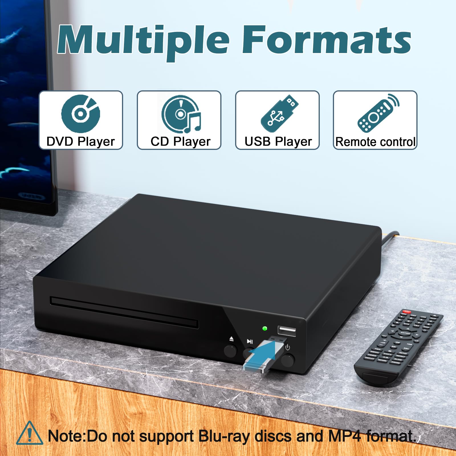 Dvd Player, Hdmi Dvd Players For Tv With Microphone & Usb Input, All Region Free Disc Player, Support Ntsc/Pal System Hd 1080P W