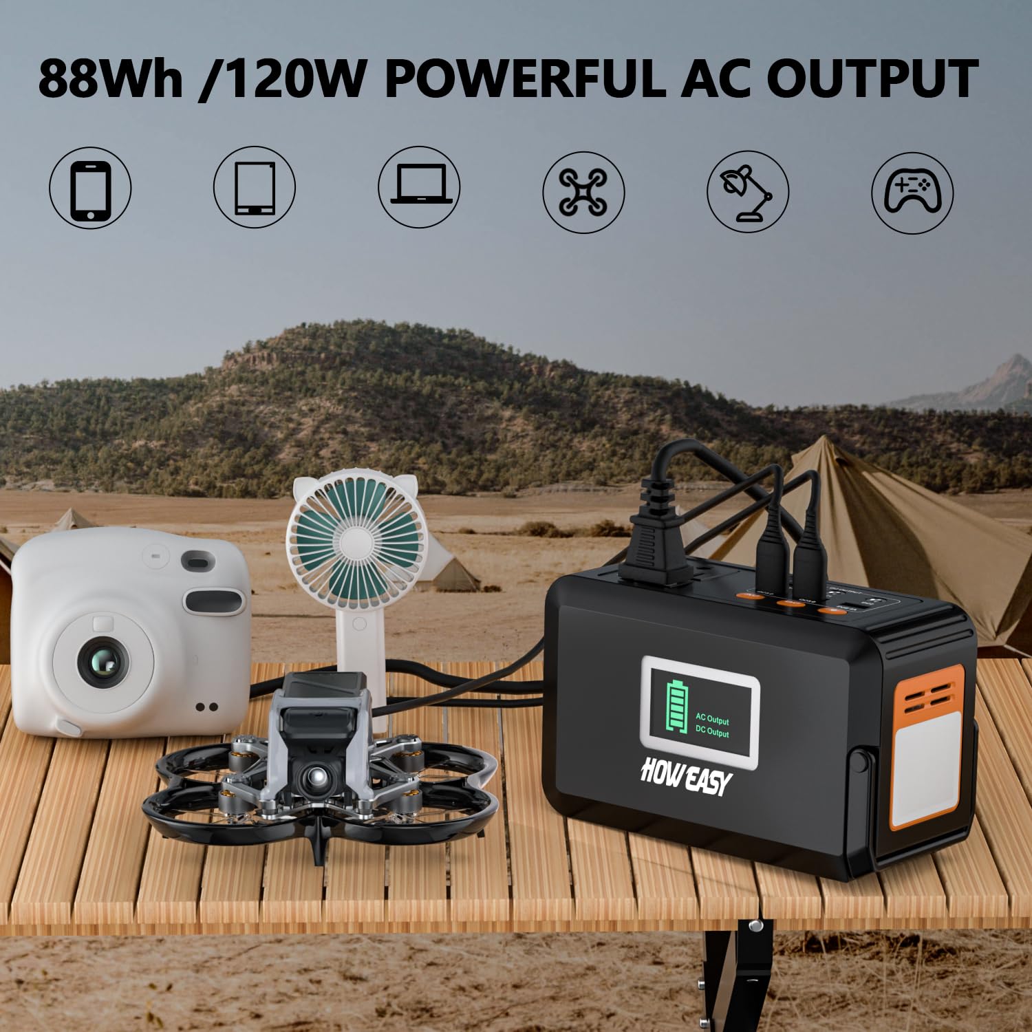 Howeasy 120W Portable Power Bank, 24000Mah Portable Laptop Charger Battery Backup With 2 110V Ac Outlets/ 3 Dc Ports/2 Usb Qc3.0