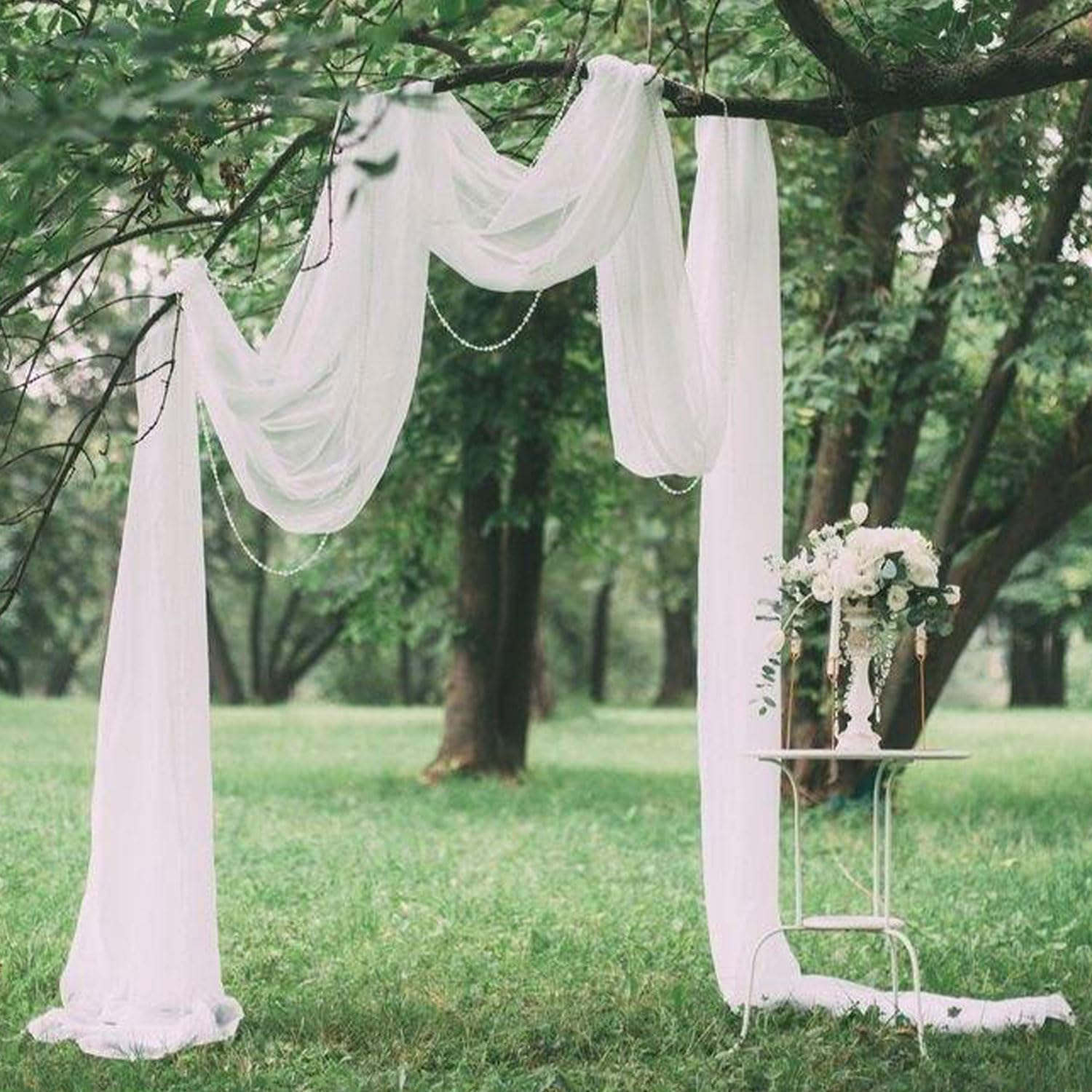 Fuhsy Wedding Arch Draping White Drapes Sheer Fabric Chiffon Curtains For Backdrop 1 Panel 20Ft Wedding Drapery For Ceremony Swa